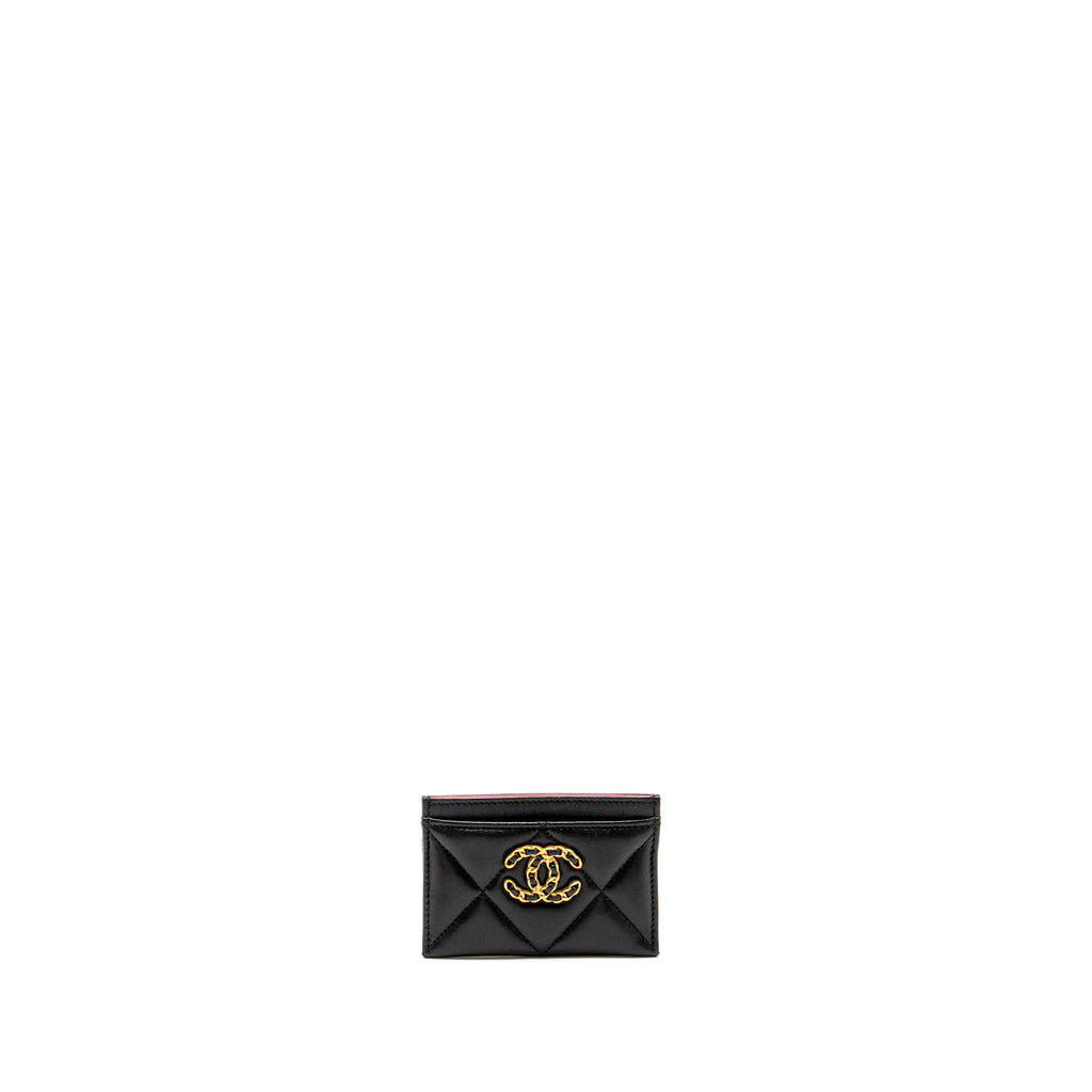 CHANEL 19 CARD HOLDER LAMBSKIN BLACK GHW (MICROCHIP)