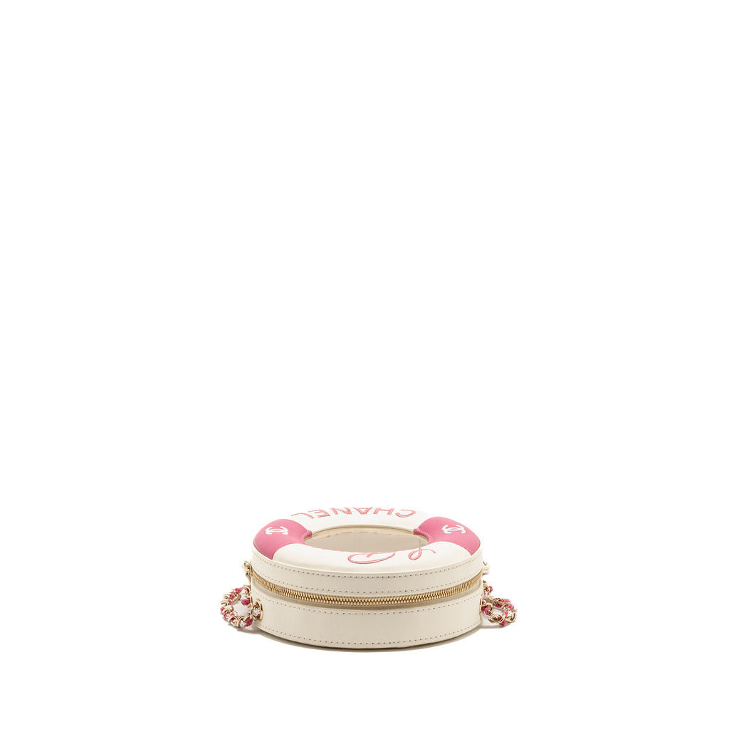 CHANEL 19C LA PAUSA LIFESAVER BAG LAMBSKIN/PVC PINK/WHITE LGHW