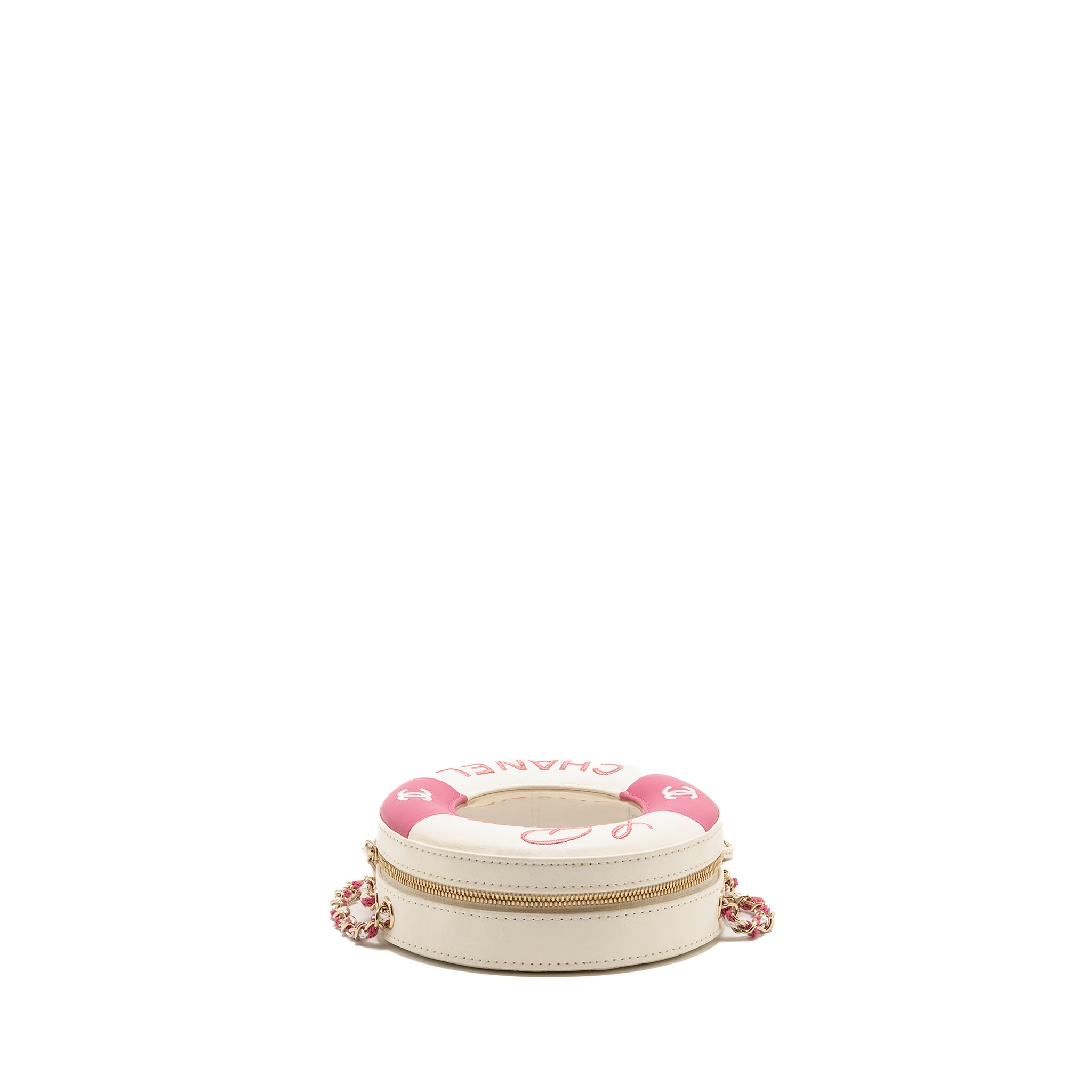 CHANEL 19C LA PAUSA LIFESAVER BAG LAMBSKIN/PVC PINK/WHITE LGHW