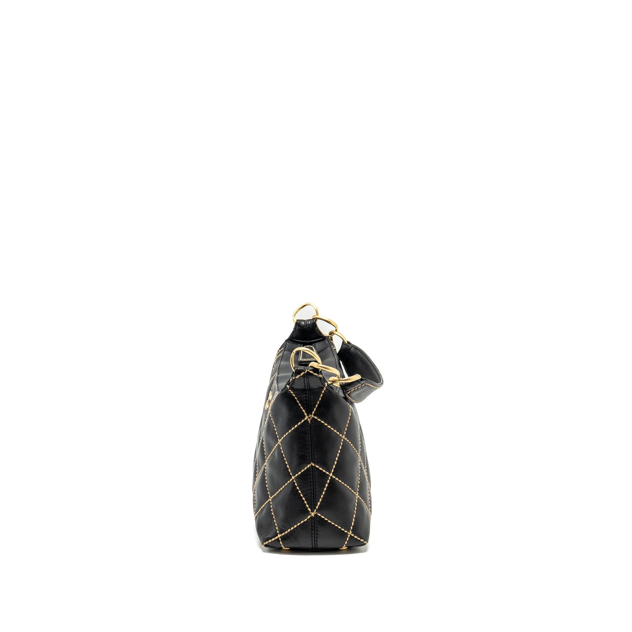 CHANEL VINTAGE QUILTED ZIP SHOULDER BAG CALFSKIN BLACK GHW