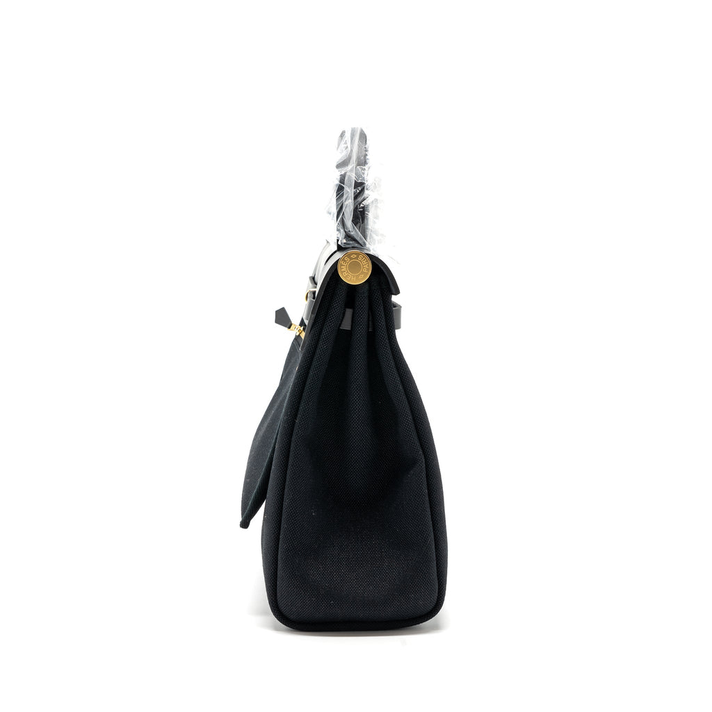 HERMES HERBAG ZIP 31 BAG CANVAS/ HUNTER LEATHER BLACK GHW
