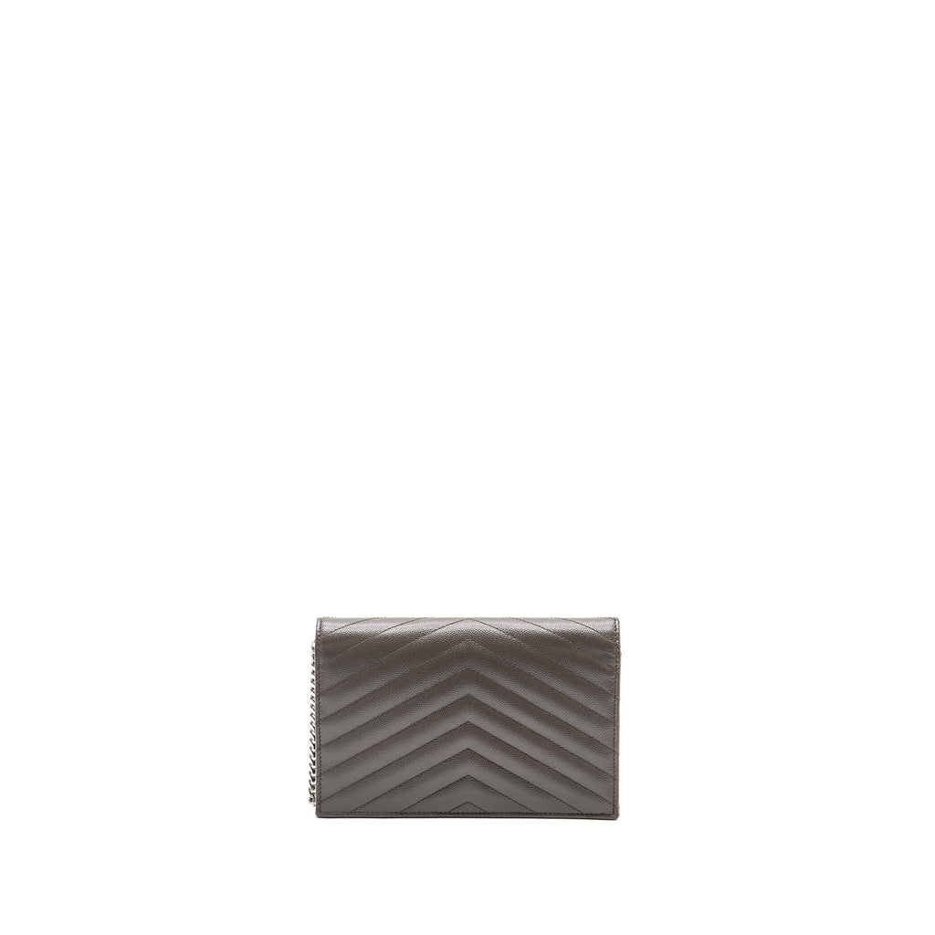 SAINT LAURENT/YSL ENVELOP CHAIN BAG CALFSKIN GREY SHW