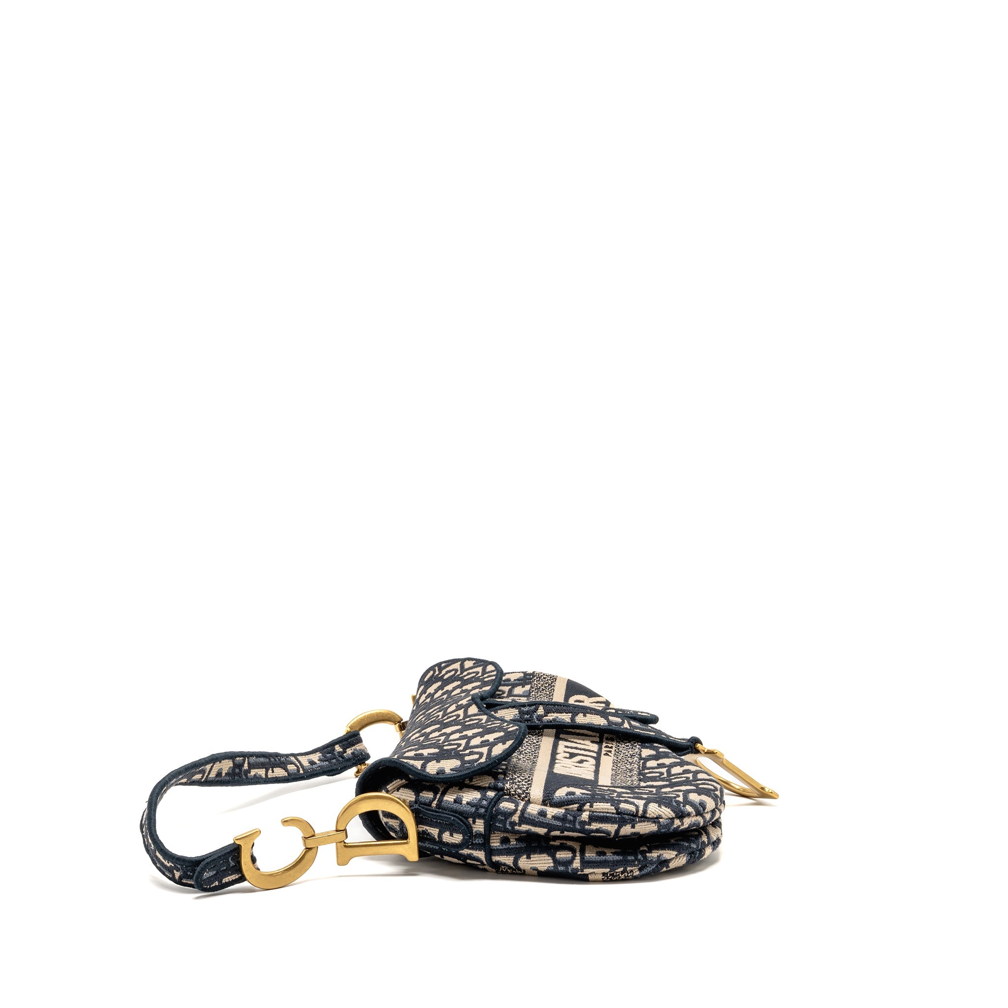DIOR MEDIUM SADDLE BAG OBLIQUE EMBROIDERY CANVAS BLUE GHW