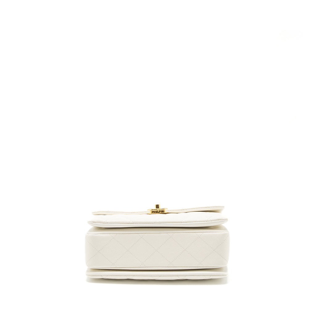 CHANEL 21K COCO FIRST CAVIAR WHITE BRUSHED GHW (MICROCHIP)