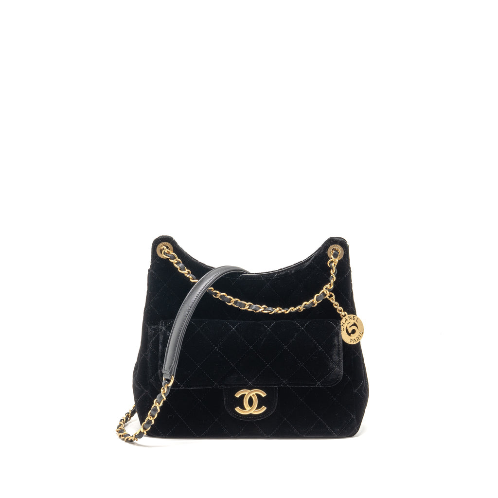 CHANEL 23B HOBO BAG VELVET BLACK GHW (MICROCHIP)