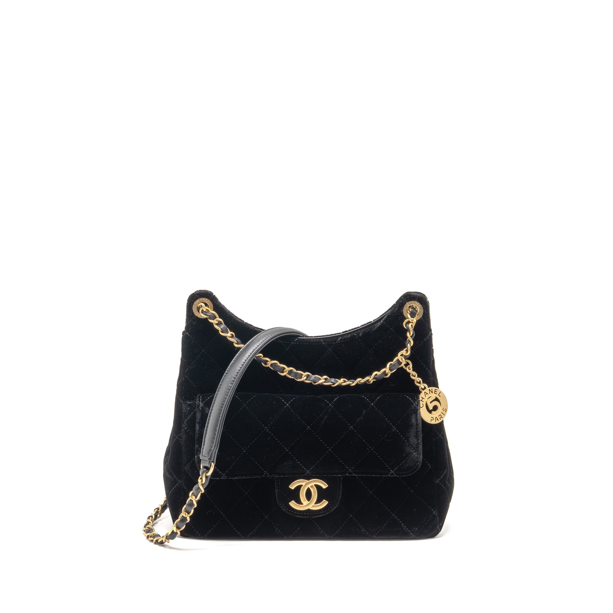 CHANEL 23B HOBO BAG VELVET BLACK GHW (MICROCHIP)