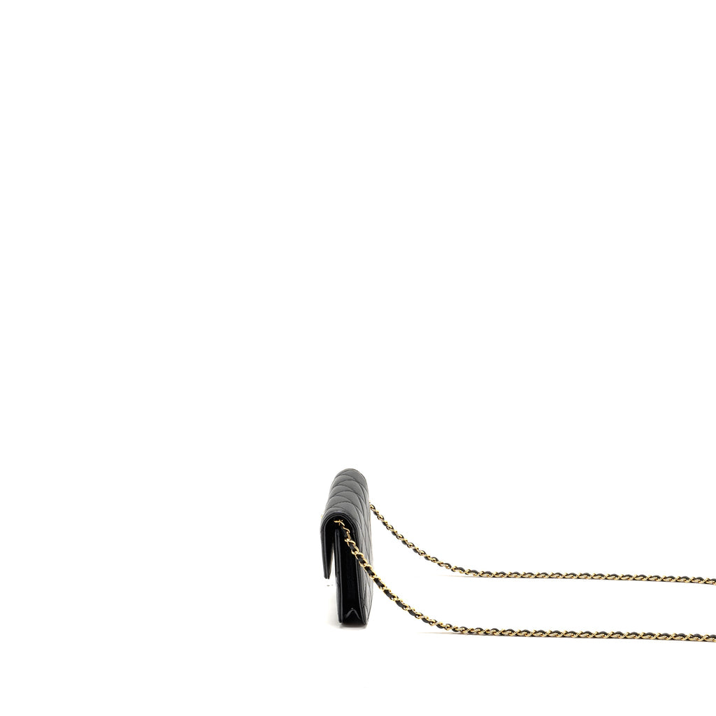 CHANEL ZIRCONIUM FLAP CLUTCH/CARD HOLDER WITH CHAIN LAMBSKIN BLACK GHW