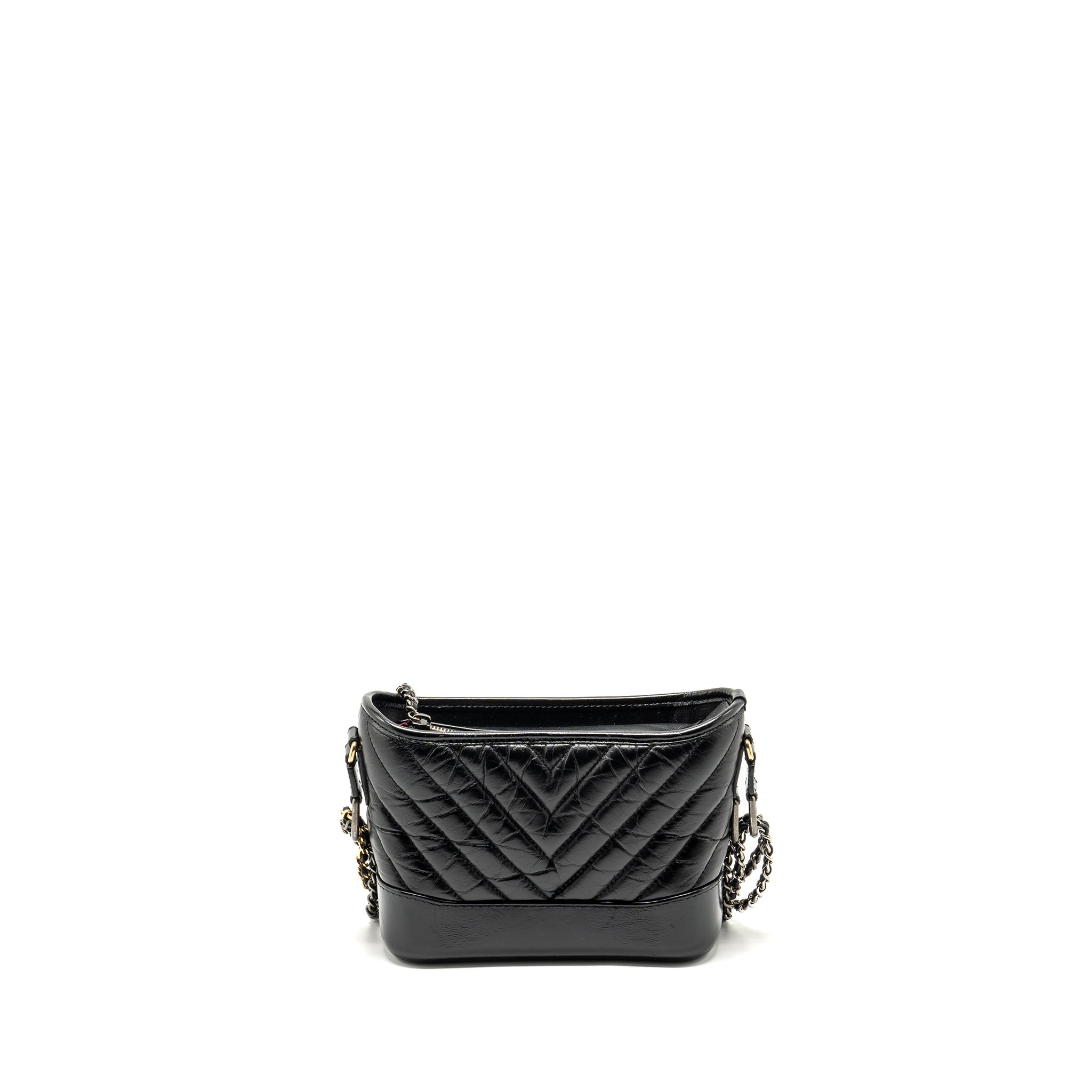 CHANEL SMALL CHEVRON GABRIELLE HOBO BAG CALFSKIN BLACK MULTICOLOUR HARDWARE