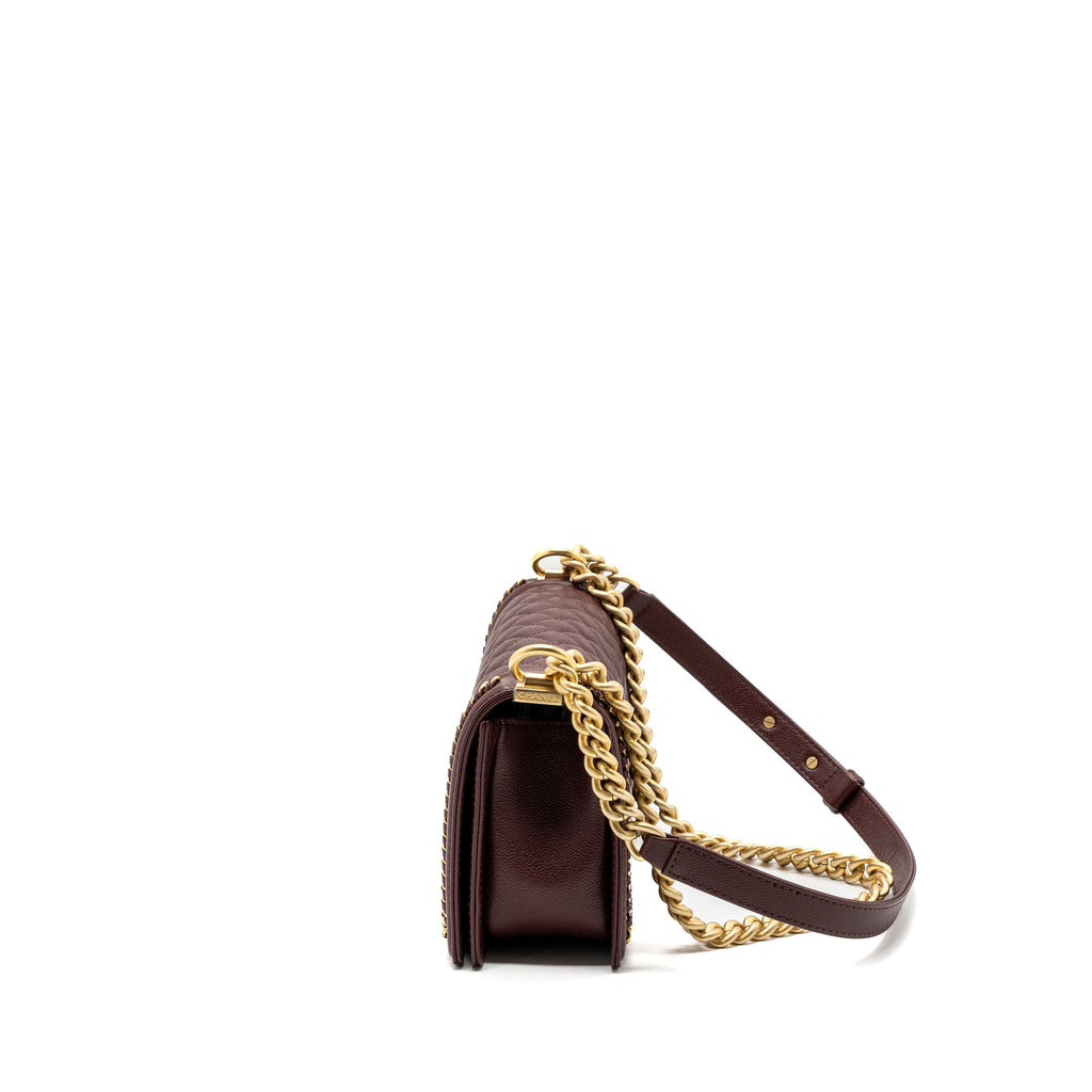 CHANEL MEDIUM BOY BAG LIMITED EDITION CAVIAR BURGUNDY GHW(MICROCHIP)
