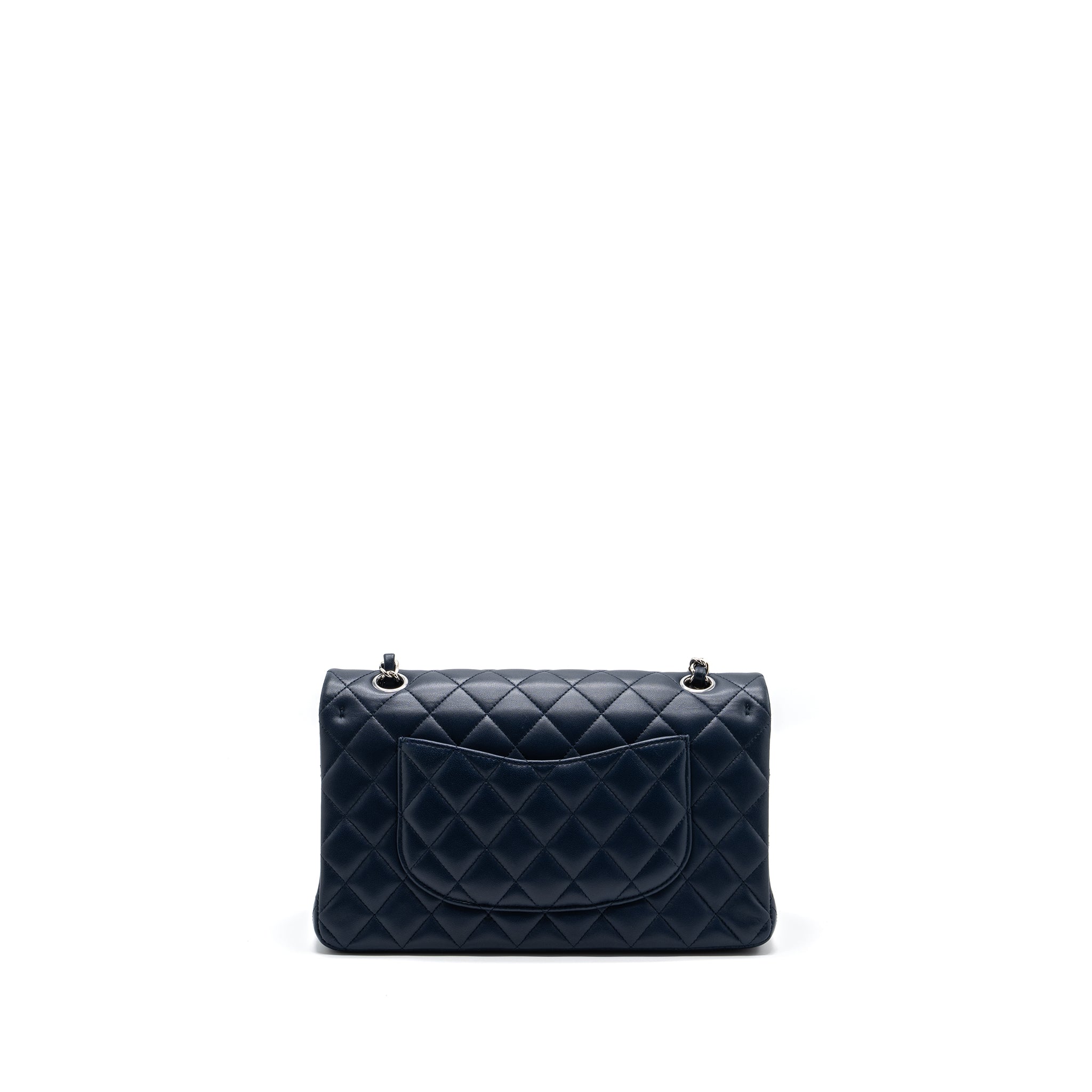 CHANEL MEDIUM CLASSIC DOUBLE FLAP BAG LAMBSKIN DARK BLUE SHW