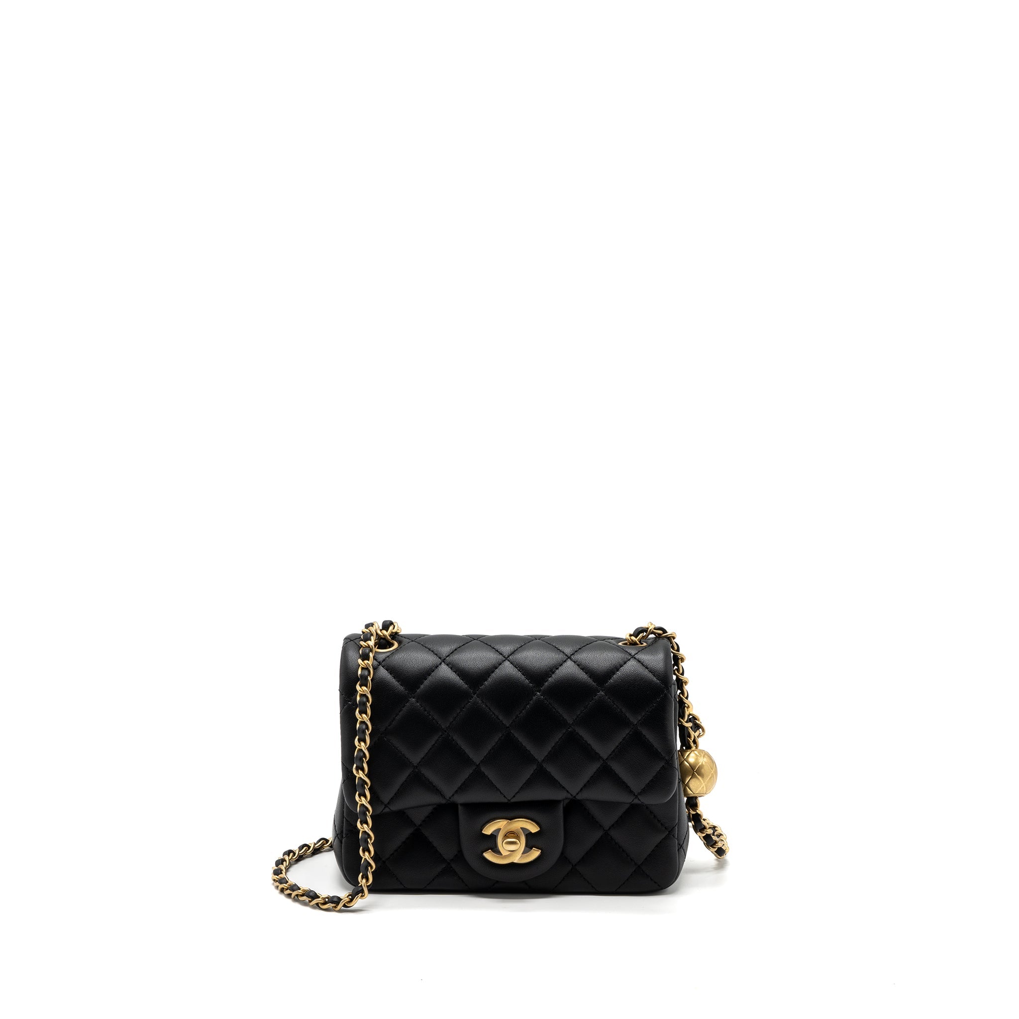 CHANEL 23K PEARL CRUSH MINI SQUARE FLAP BAG LAMBSKIN BLACK GHW (MICROCHIP)