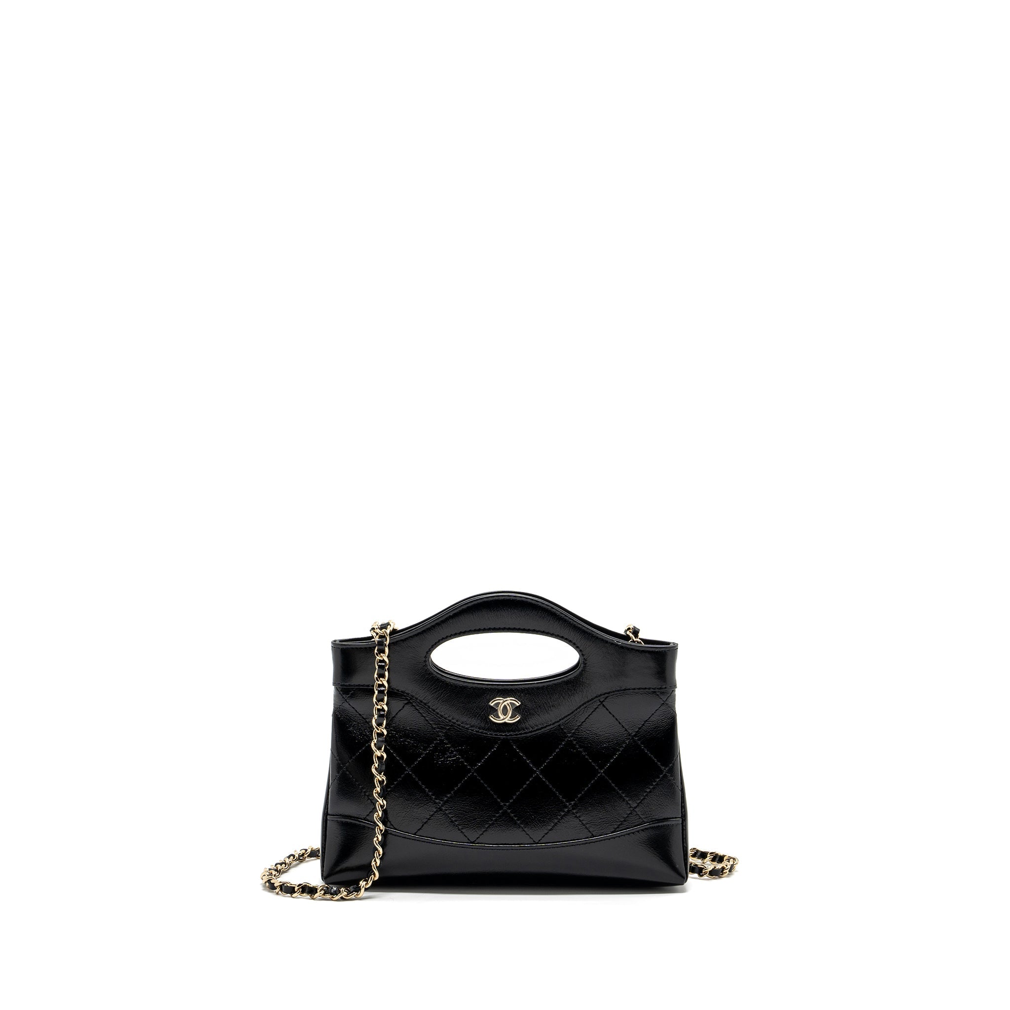 CHANEL 24C MINI 31 CLUTCH WITH CHAIN SHINY CALFSKIN BLACK LGHW (MICROCHIP)