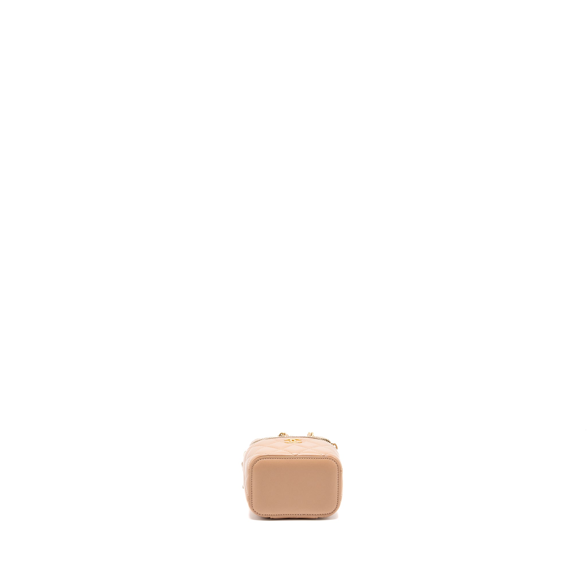 CHANEL TOP HANDLE MINI VANITY CASE WITH CHAIN LAMBSKIN BEIGE BRUSHED GHW