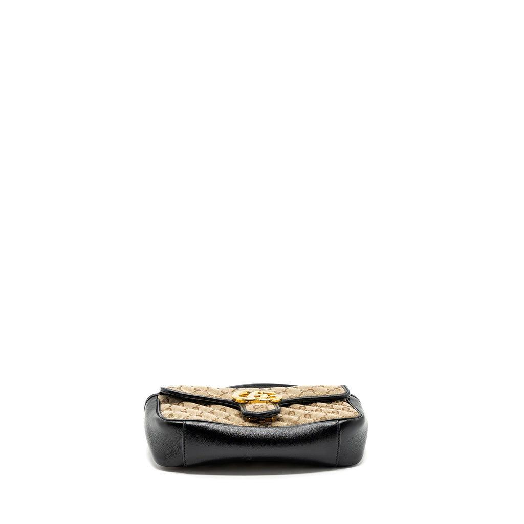 GUCCI MINI GG MARMONT BAG GG CANVAS / LEATHER BEIGE/ BLACK GHW