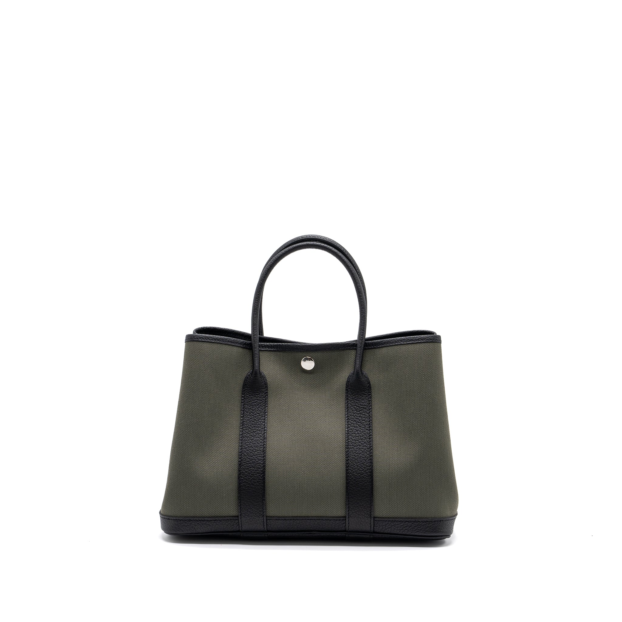 HERMES GARDEN PARTY 30 TOILE MILITAIRE/NEGONDA VERT DE GRIS/BLACK SHW