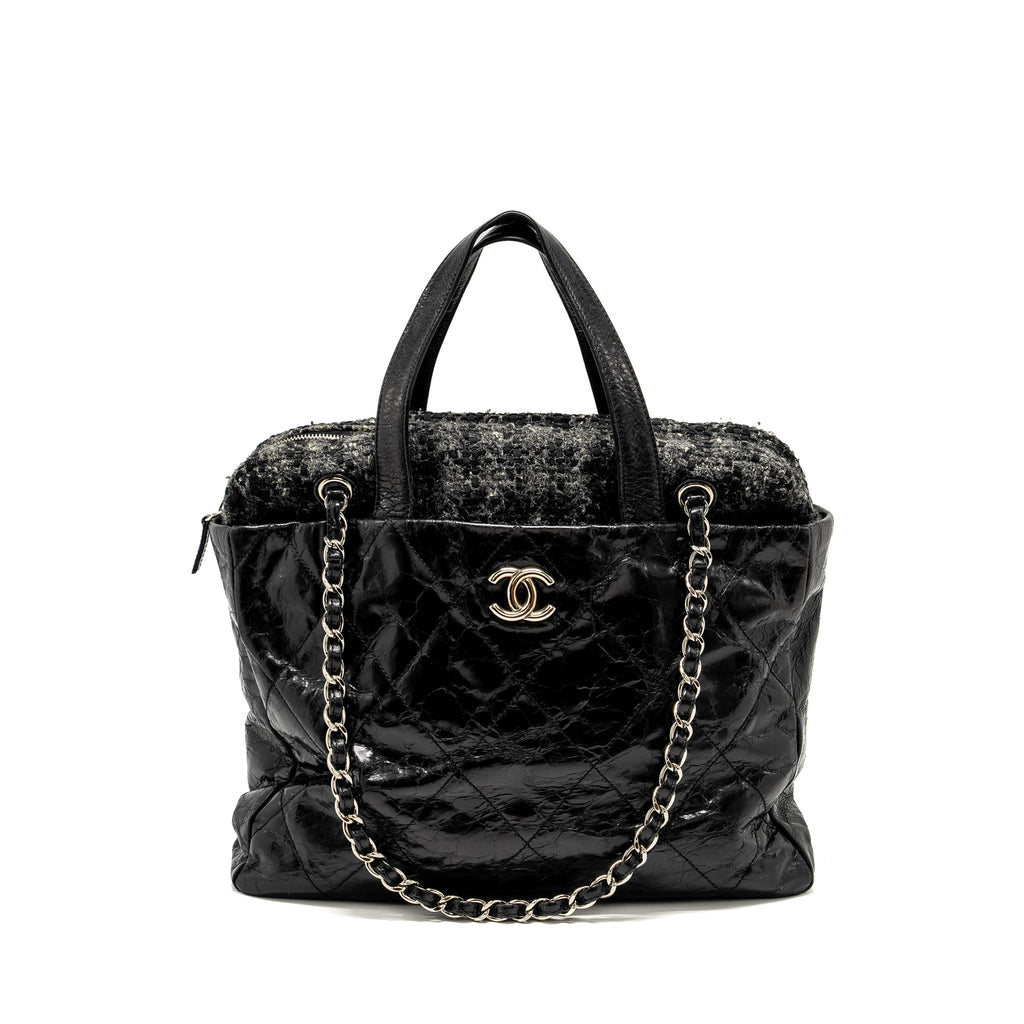 CHANEL PORTOBELLO TOTE BAG CALFSKIN/TWEED BLACK/GREY SHW