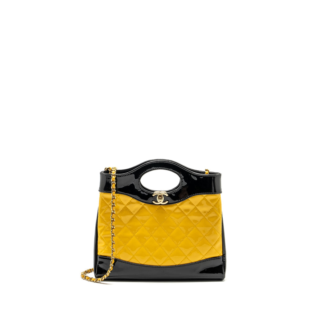 CHANEL MINI 31 BAG PATENT BLACK/YELLOW LGHW (MICROCHIP)