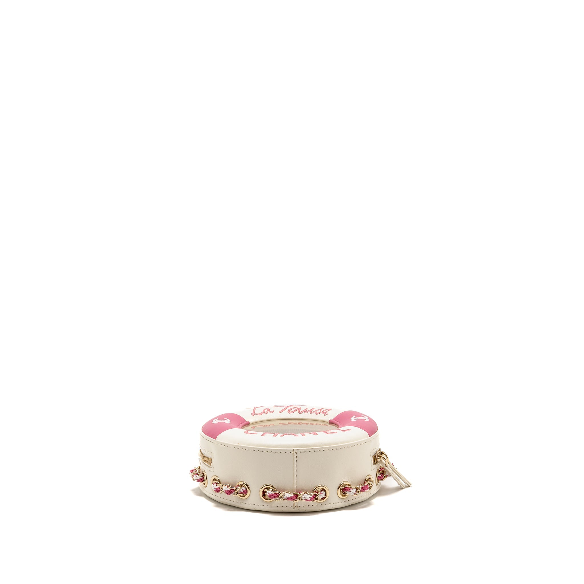 CHANEL 19C LA PAUSA LIFESAVER BAG LAMBSKIN/PVC PINK/WHITE LGHW