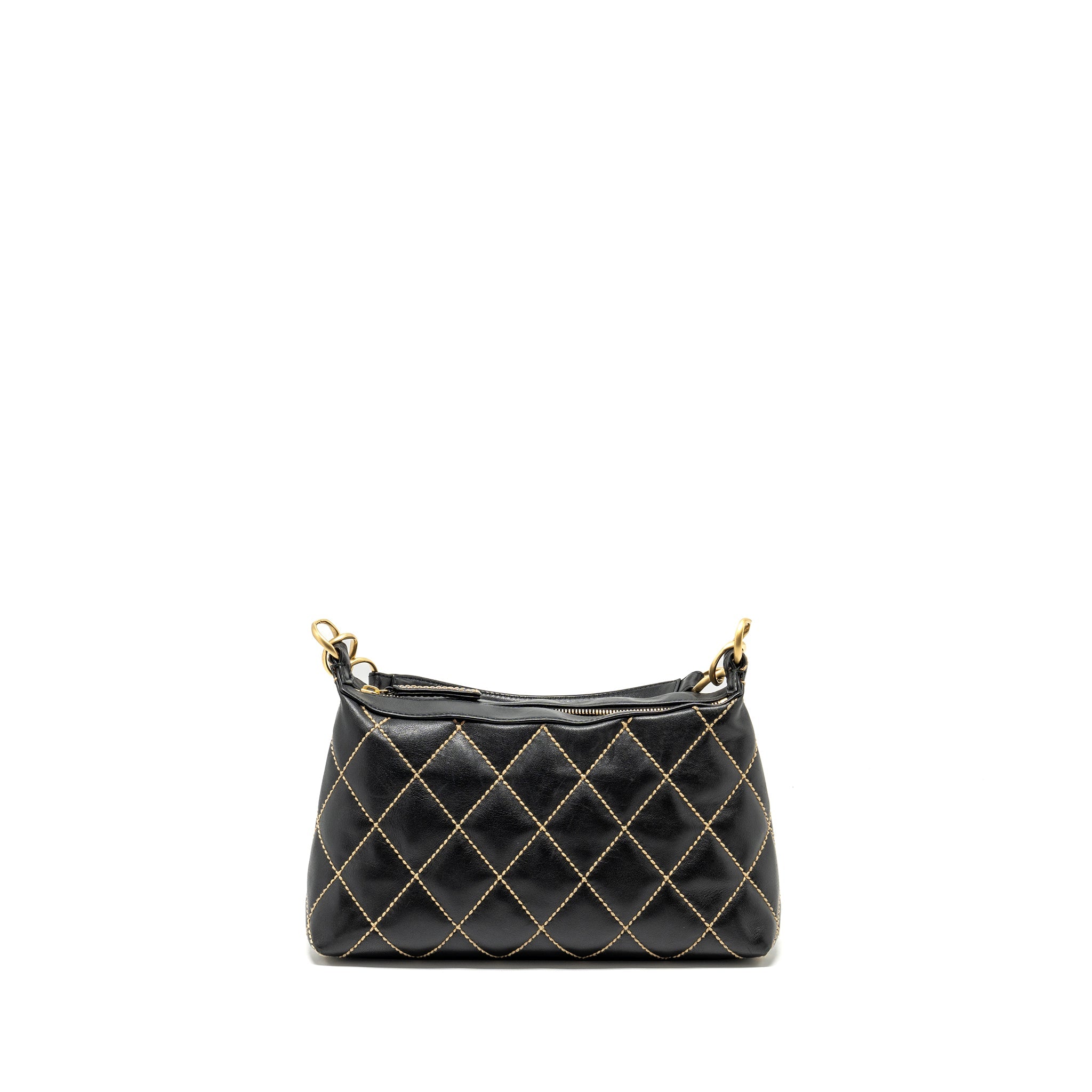CHANEL VINTAGE QUILTED ZIP SHOULDER BAG CALFSKIN BLACK GHW