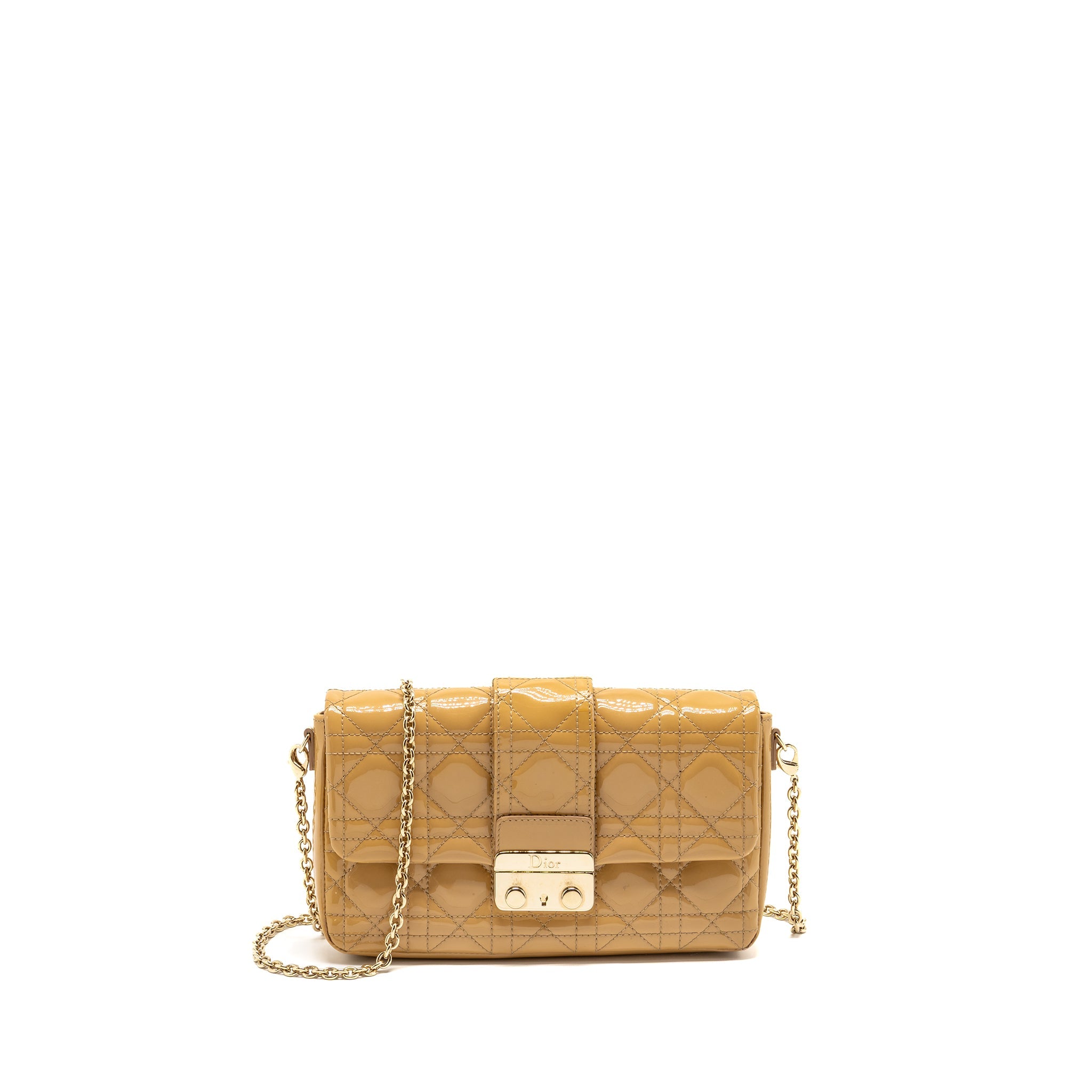 DIOR MISS DIOR WALLET ON CHAIN CANNAGE PATENT BEIGE LGHW