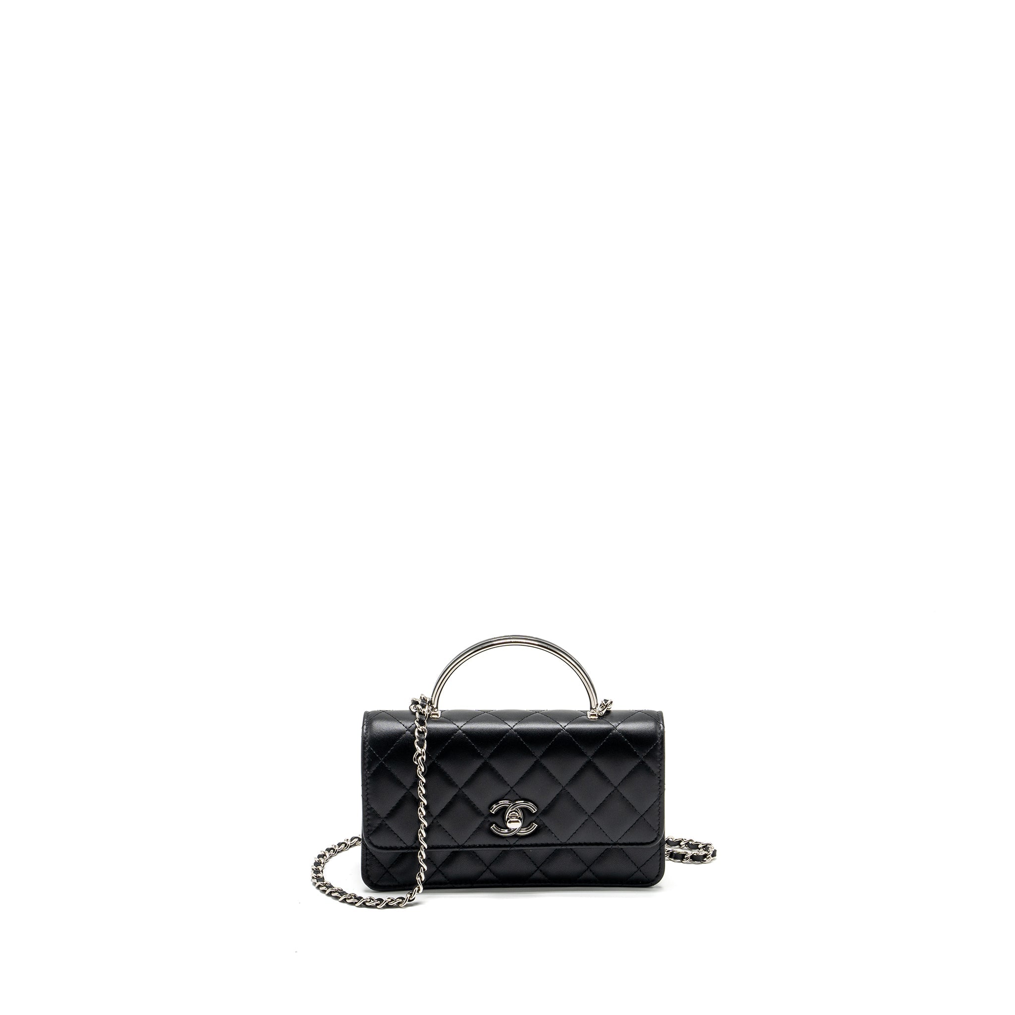 CHANEL TOP HANDLE MINI WALLET ON CHAIN FLAP BAG LAMBSKIN BLACK SHW (MICROCHIP)