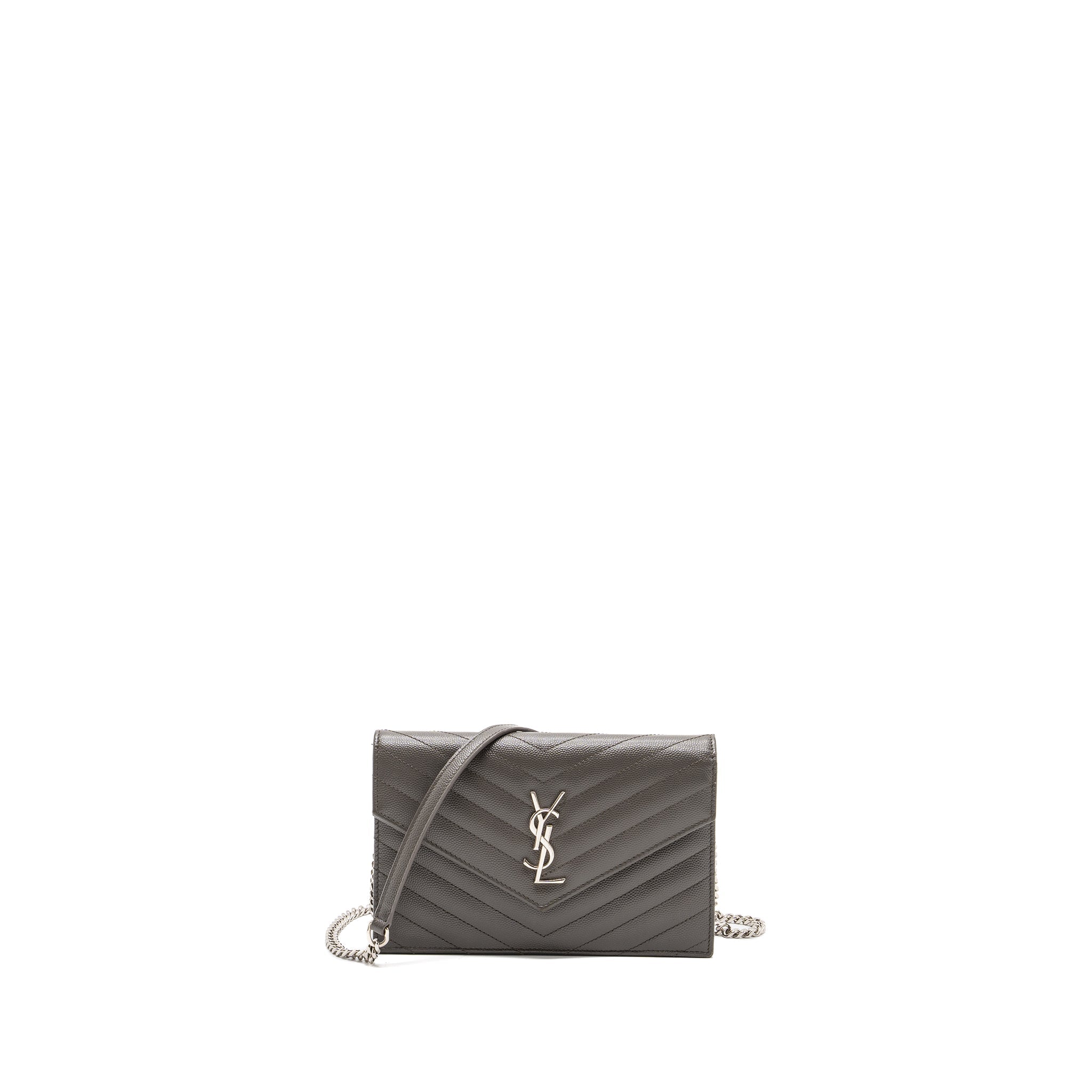 SAINT LAURENT/YSL ENVELOP CHAIN BAG CALFSKIN GREY SHW
