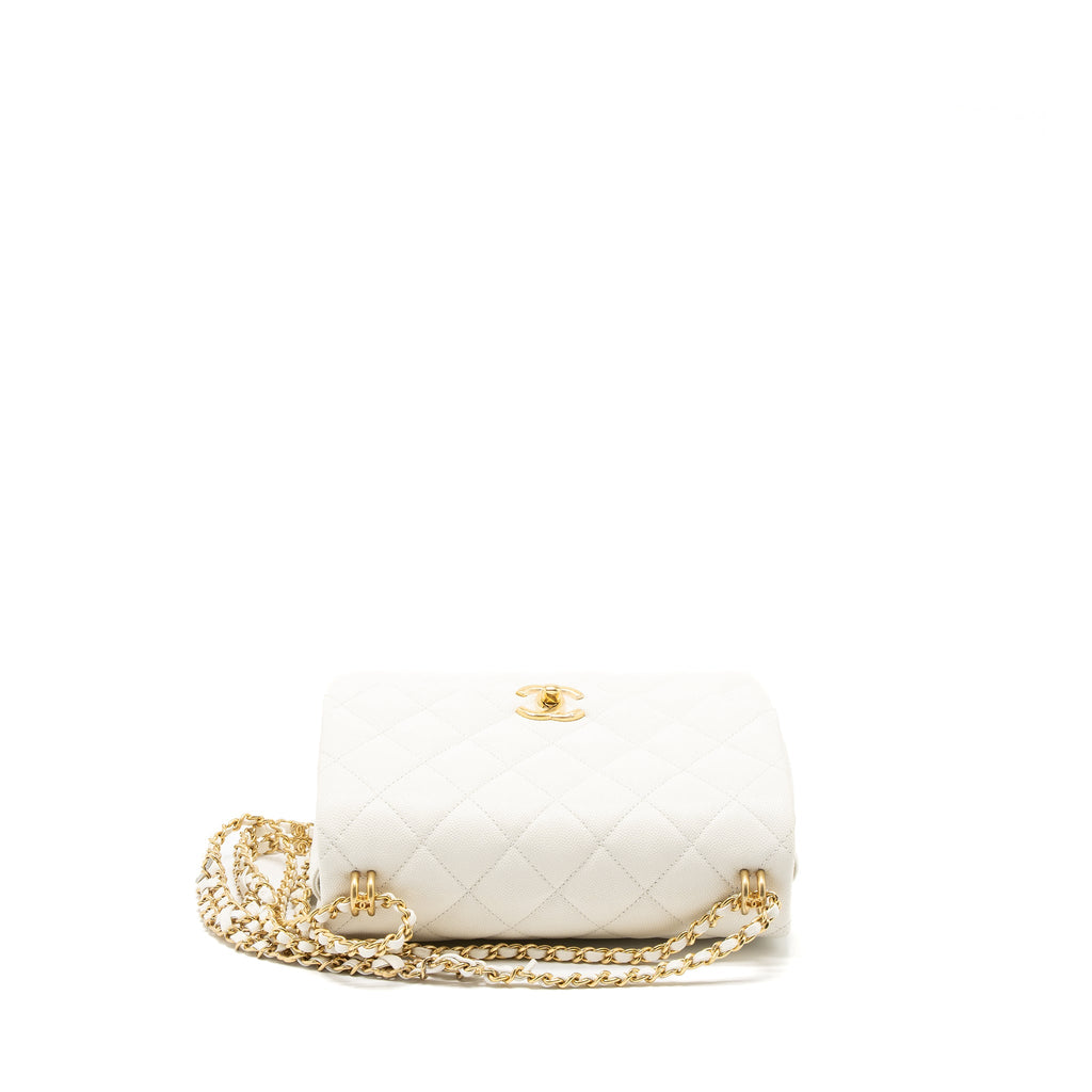 CHANEL 21K COCO FIRST CAVIAR WHITE BRUSHED GHW (MICROCHIP)