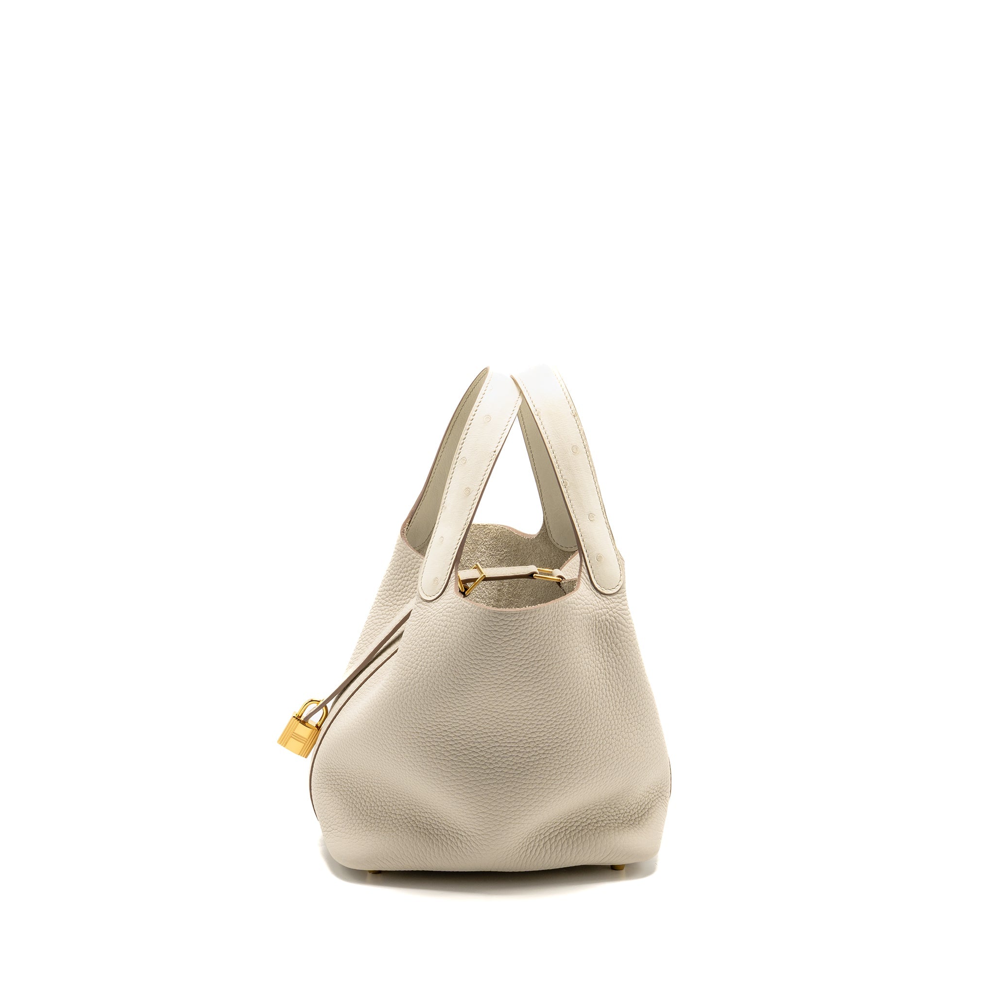 HERMES PICOTIN 18 LOCK BAG OSTRICH TOUCH/CLEMENCE BETON GHW