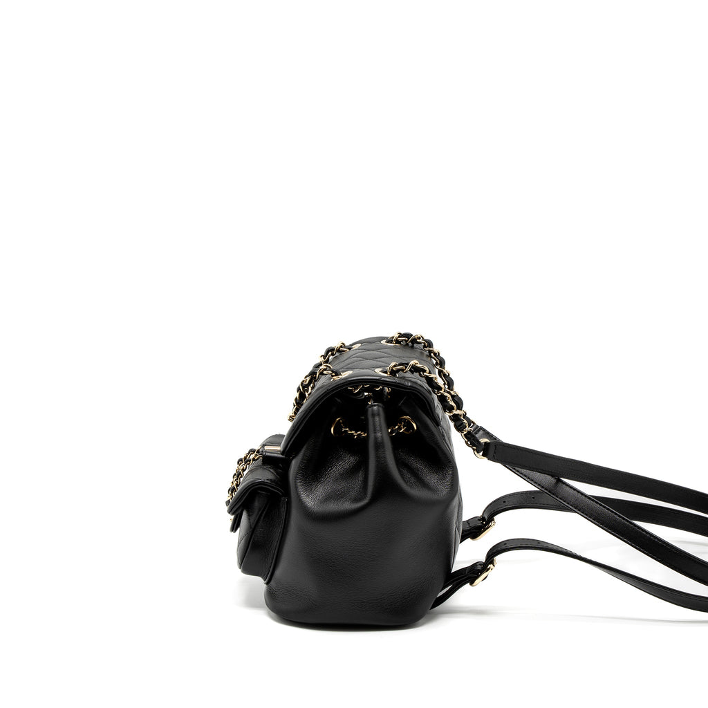 CHANEL 23C DUMA MINI BACKPACK CALFSKIN BLACK LGHW (MICROCHIP)
