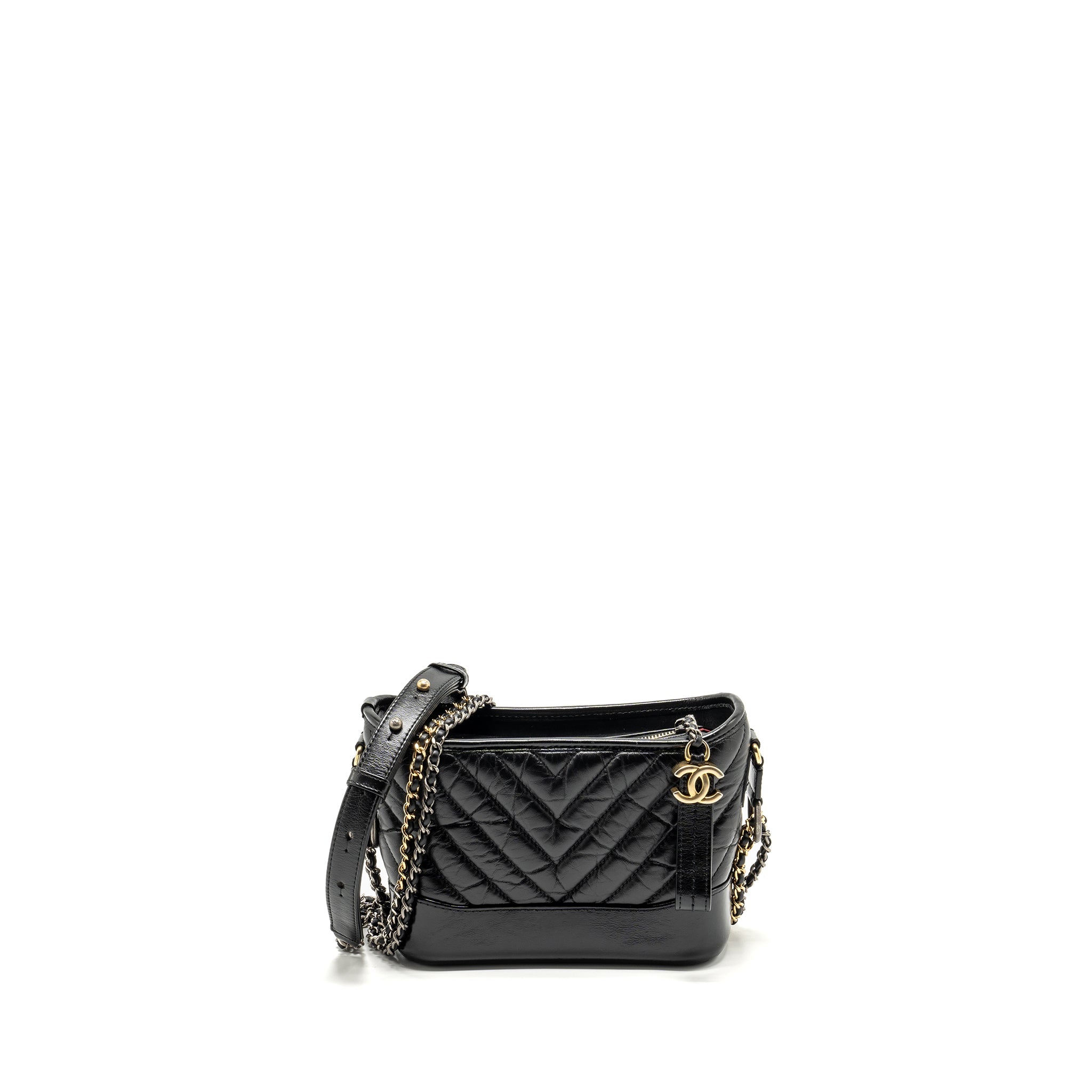 CHANEL SMALL CHEVRON GABRIELLE HOBO BAG CALFSKIN BLACK MULTICOLOUR HARDWARE