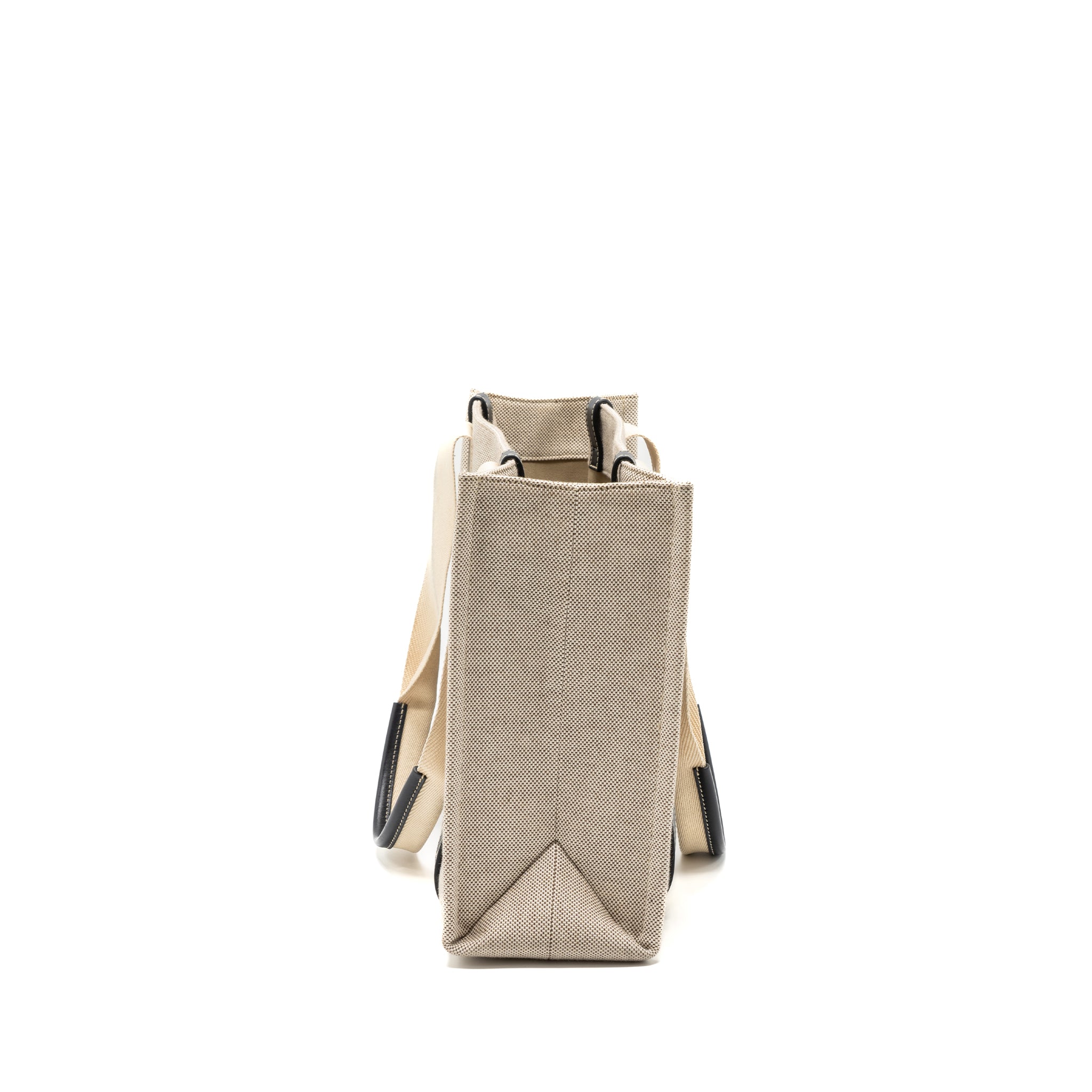 CHLOE MEDIUM WOODY TOTE BAG CANVAS/CALFSKIN WHITE/BLUE