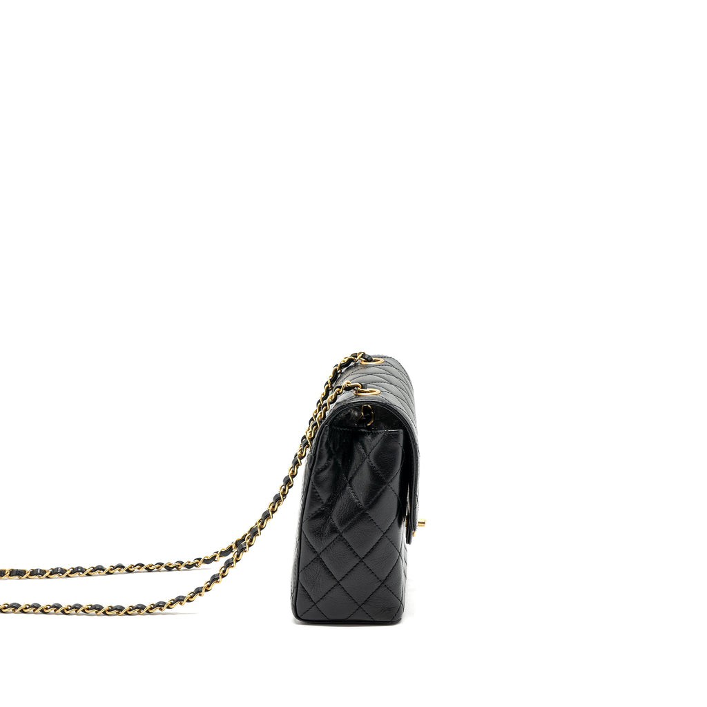 CHANEL 22K RETRO NEW SQUARE LARGE FLAP BAG GOATSKIN BLACK GHW (MICROCHIP)