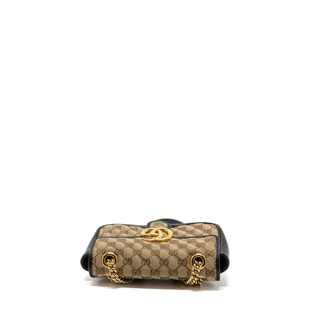 GUCCI MINI GG MARMONT BAG GG CANVAS / LEATHER BEIGE/ BLACK GHW