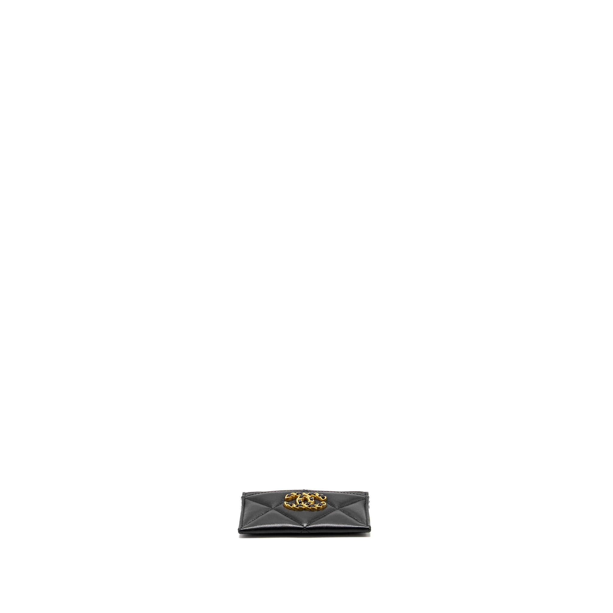 CHANEL 19 CARD HOLDER LAMBSKIN BLACK GHW (MICROCHIP)