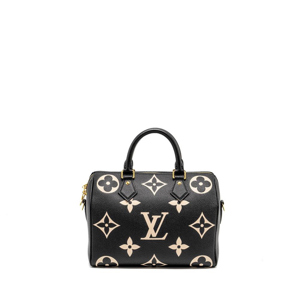 LOUIS VUITTON SPEEDY 25 BANDOULIERE BICOLOR MONOGRAM EMPREINTE BLACK GHW