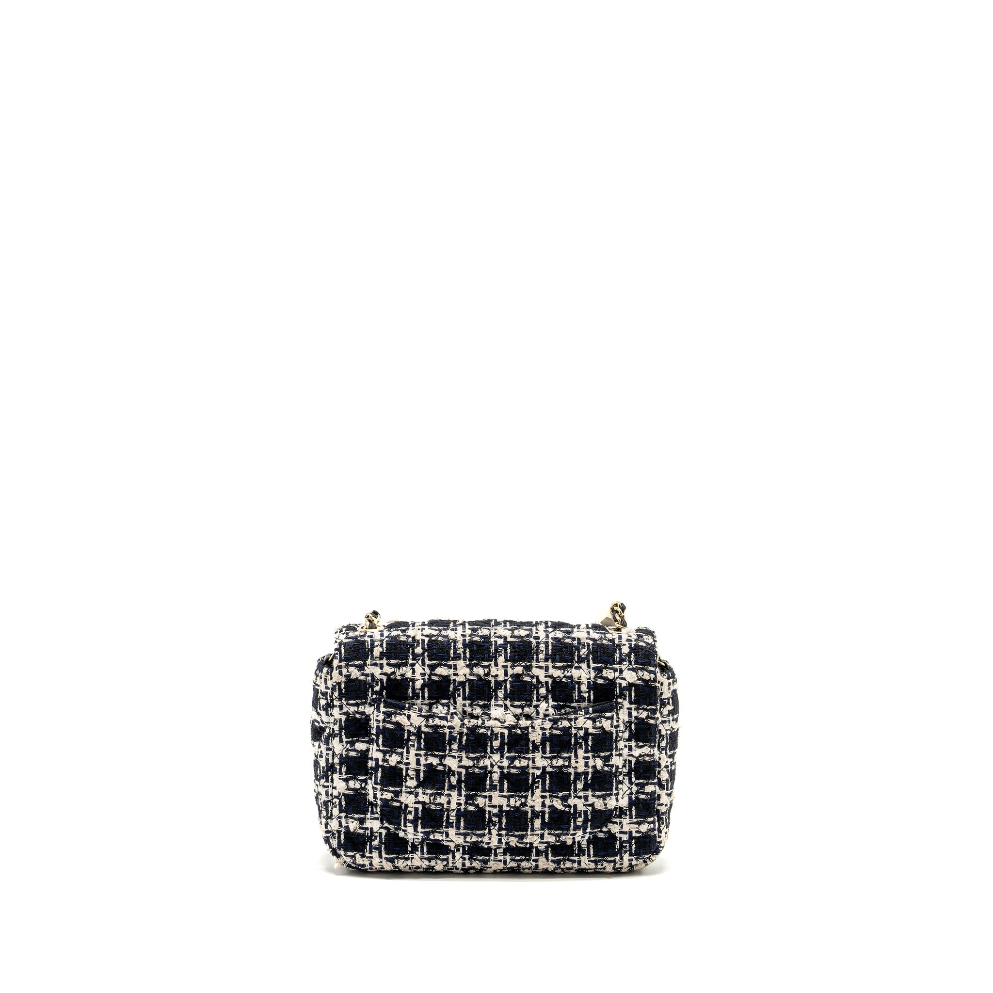 CHANEL MINI FLAP BAG WITH DETAILED CHAIN TWEED BLACK/WHITE LGHW (MICROCHIP)
