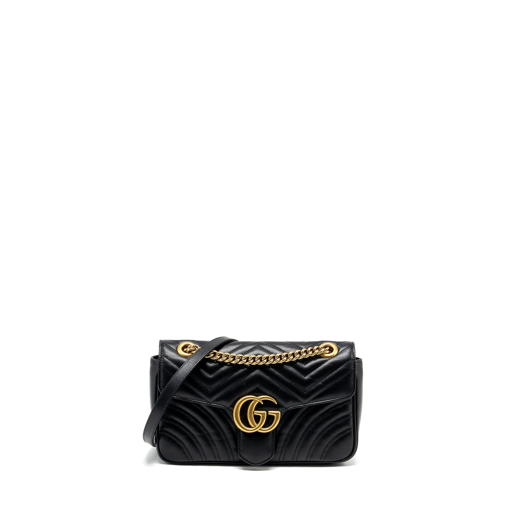 GUCCI SMALL GG MARMONT SHOULDER BAG CALFSKIN BLACK GHW