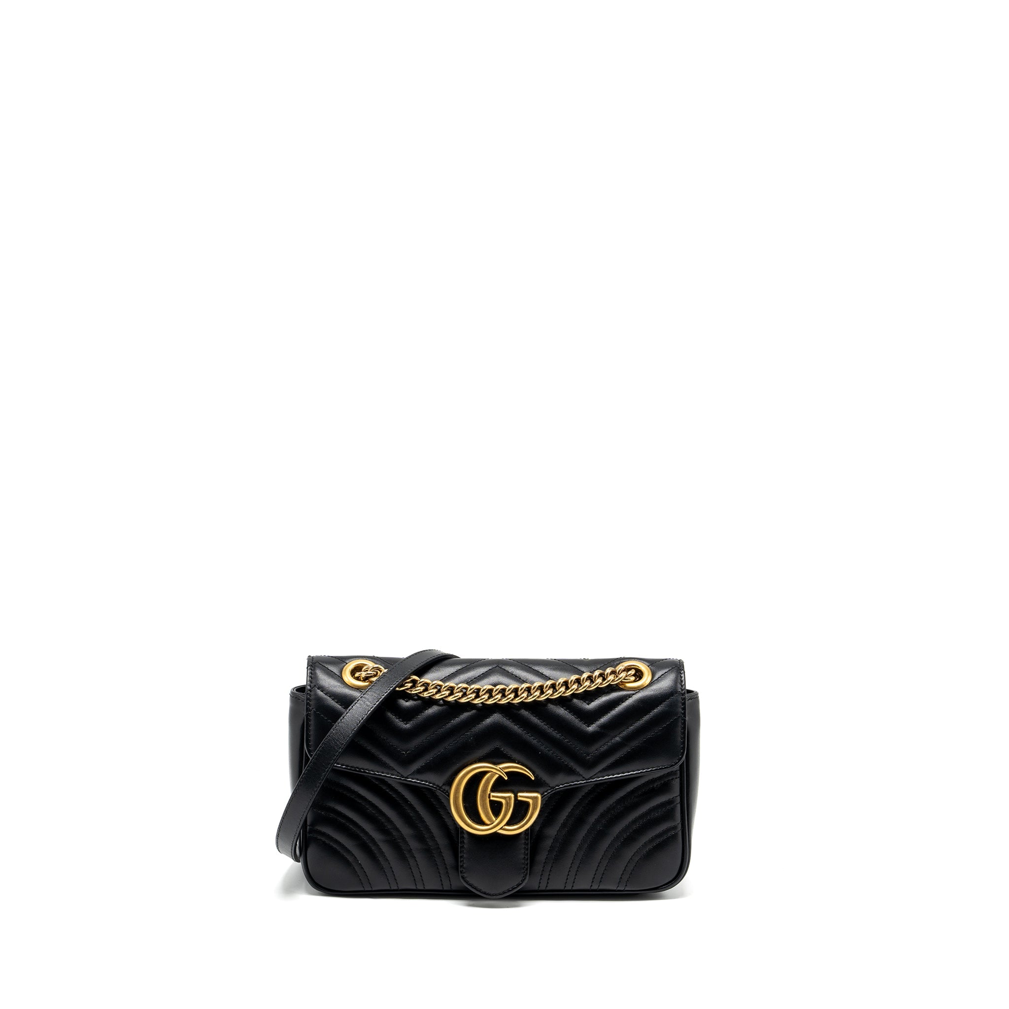 GUCCI SMALL GG MARMONT SHOULDER BAG CALFSKIN BLACK GHW