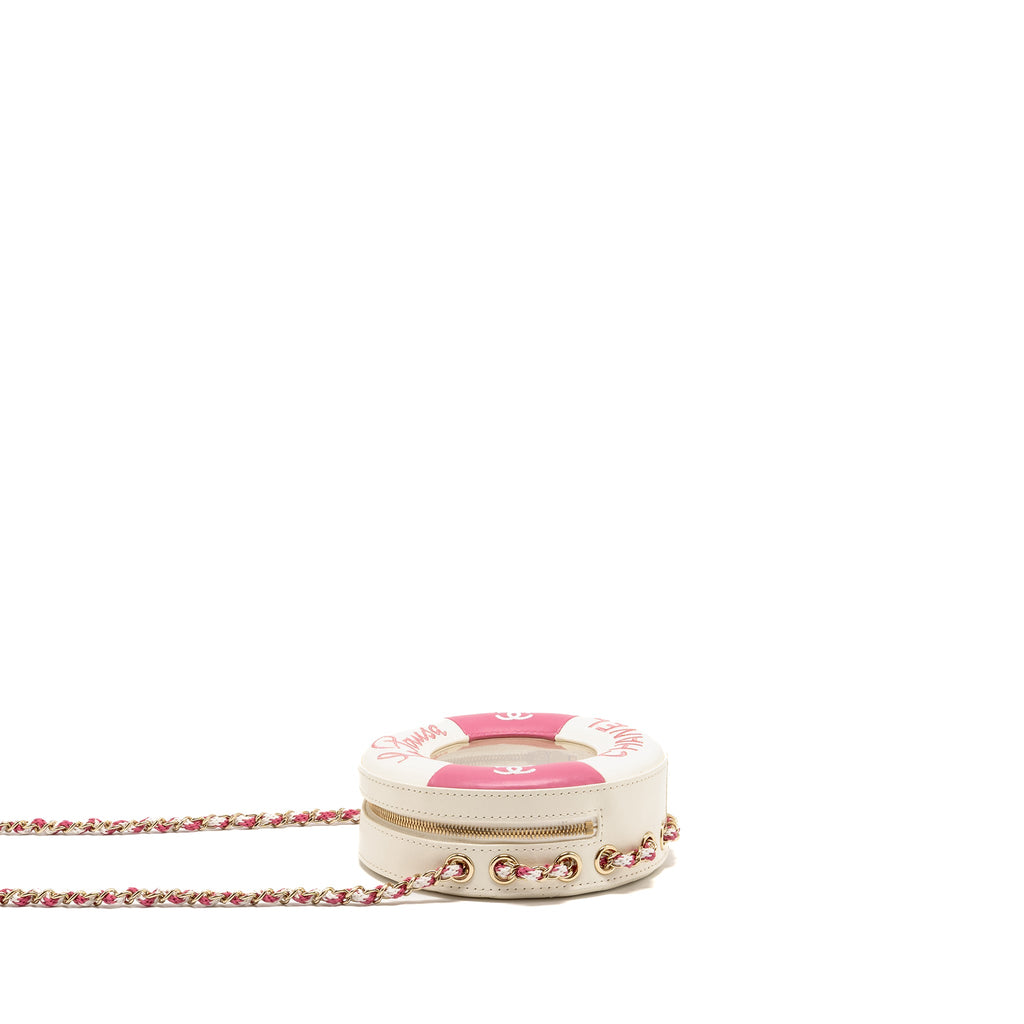 CHANEL 19C LA PAUSA LIFESAVER BAG LAMBSKIN/PVC PINK/WHITE LGHW