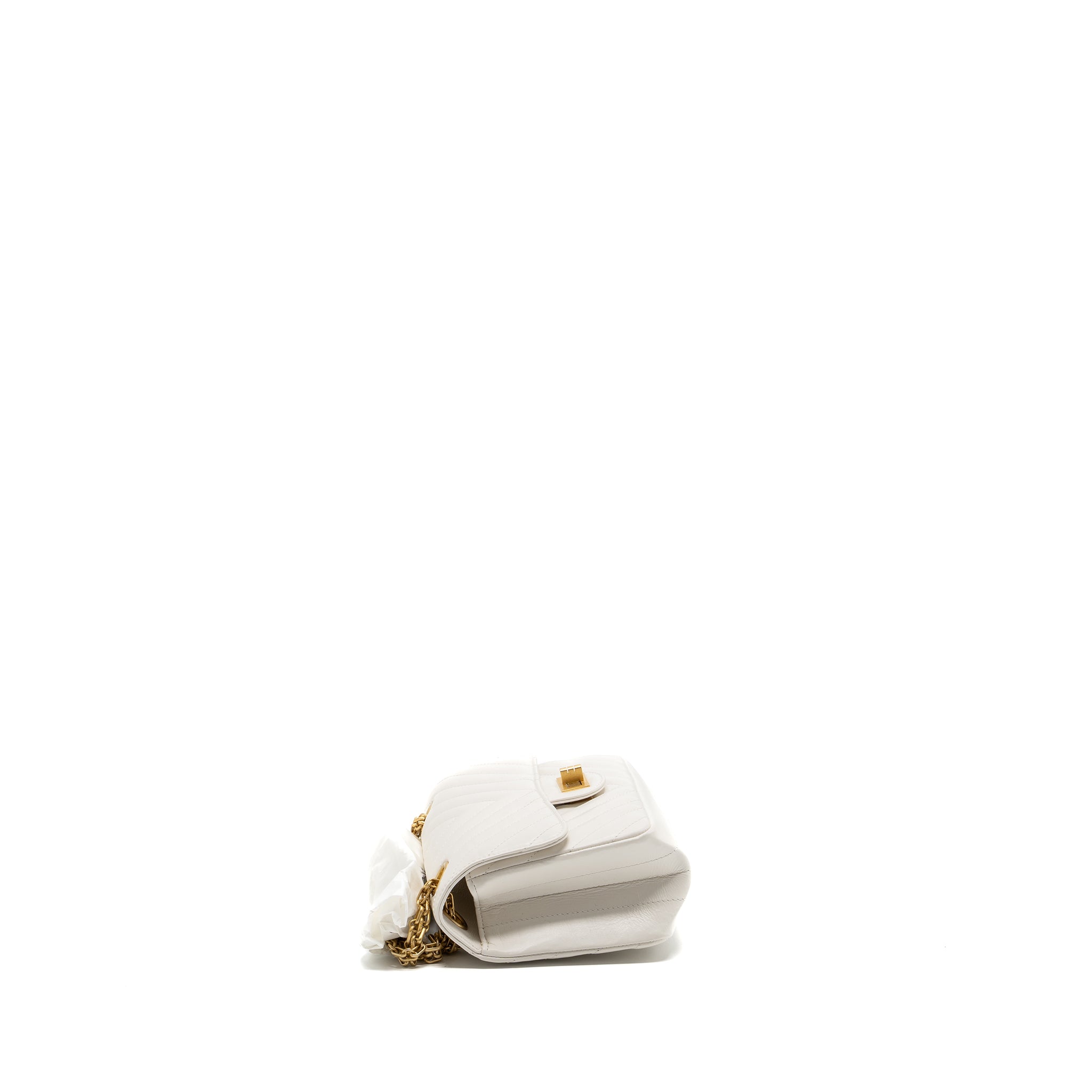 CHANEL MINI CHEVRON 2.55 REISSUE FLAP BAG CALFSKIN WHITE GHW (MICROCHIP)