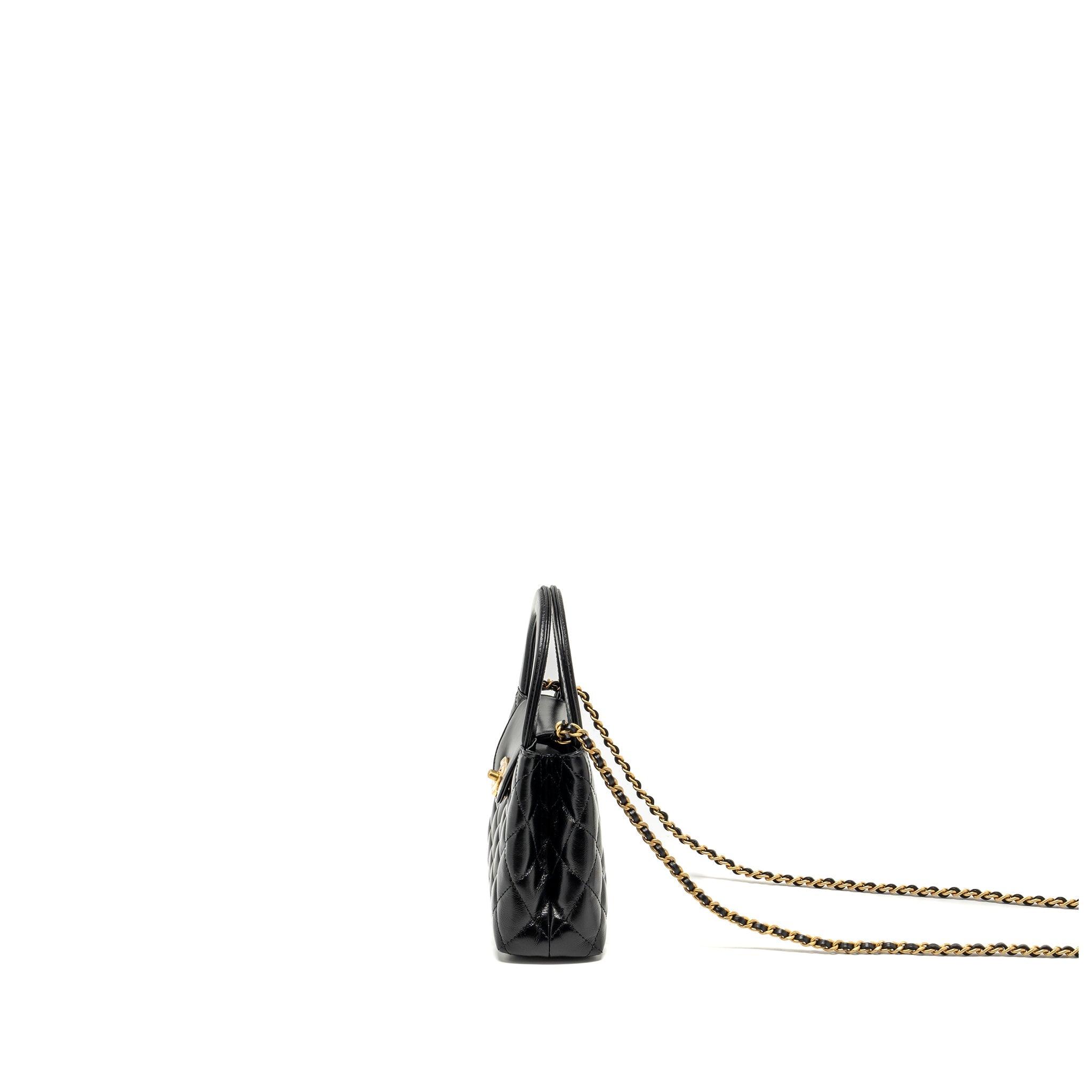 CHANEL 24A MINI SHOPPING TOTE/ MINI KELLY CALFSKIN BLACK GHW (MICROCHIP)