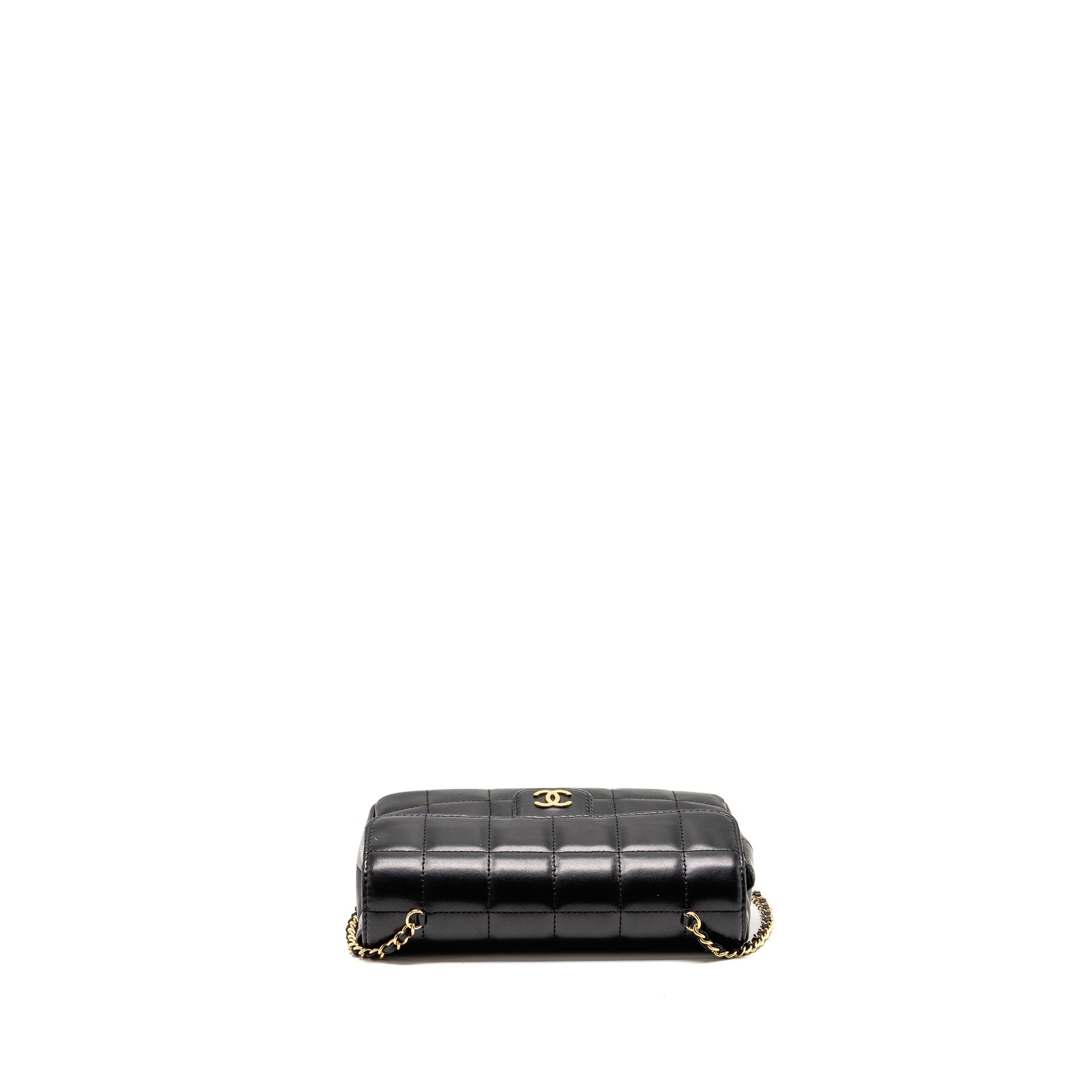 CHANEL CAMELLIA MINI FLAP SHOULDER BAG LAMBSKIN BLACK GHW
