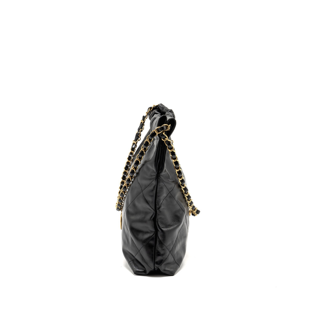 CHANEL SMALL 22 BAG SHINY CALFSKIN BLACK GHW (MICROCHIP)