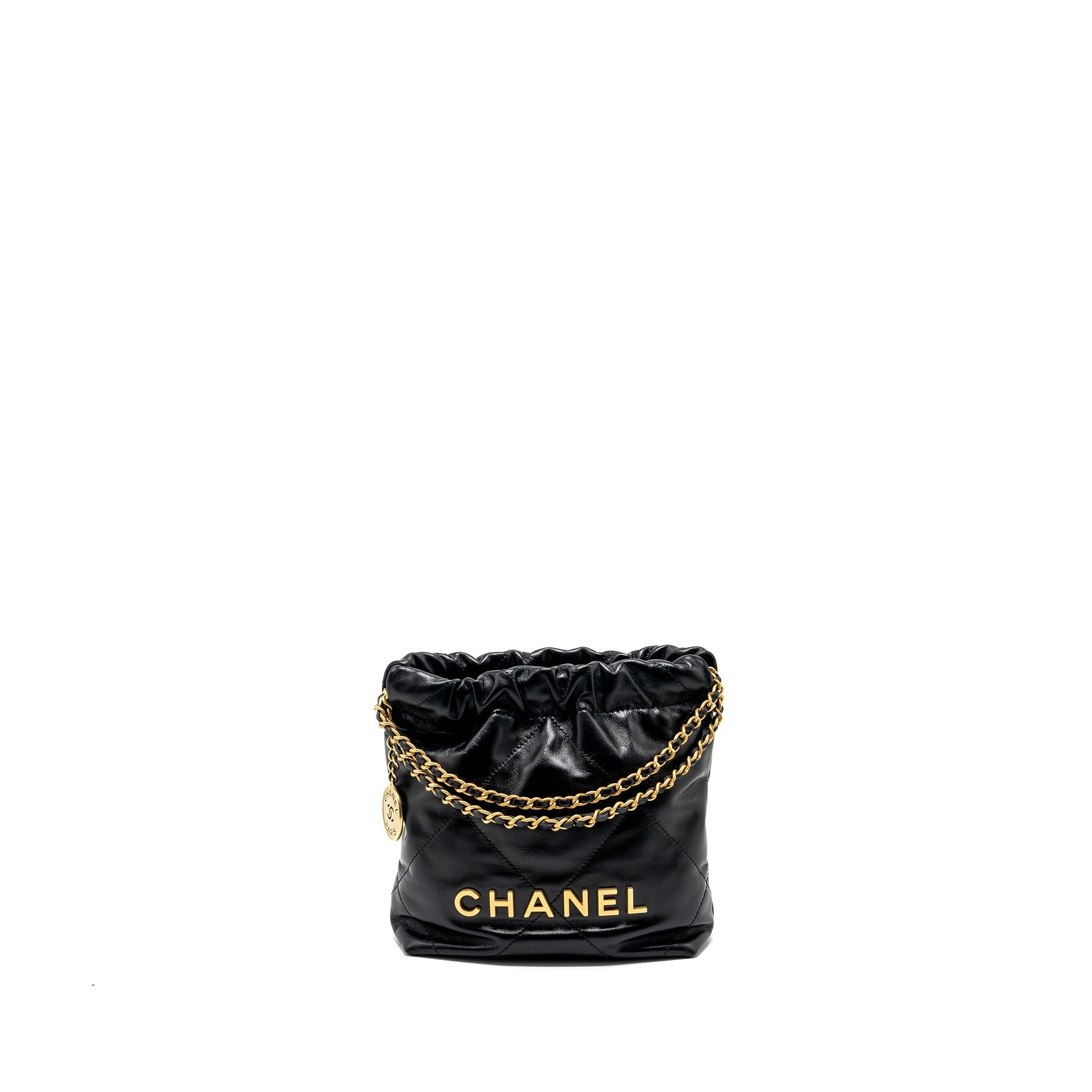 CHANEL MINI 22 BAG SHINY CALFSKIN BLACK GHW (MICROCHIP)
