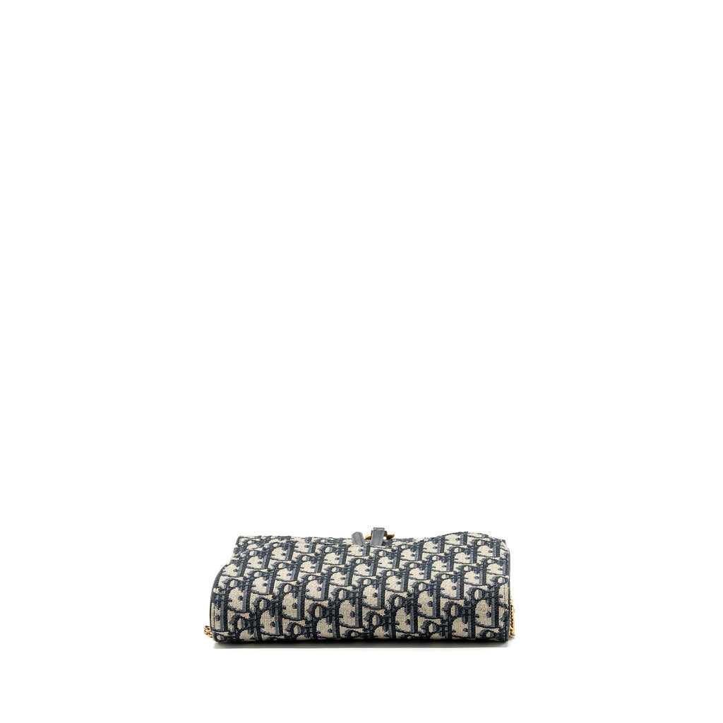 DIOR SADDLE POUCH WITH CHAIN DIOR OBLIQUE JACQUARD BLUE GHW