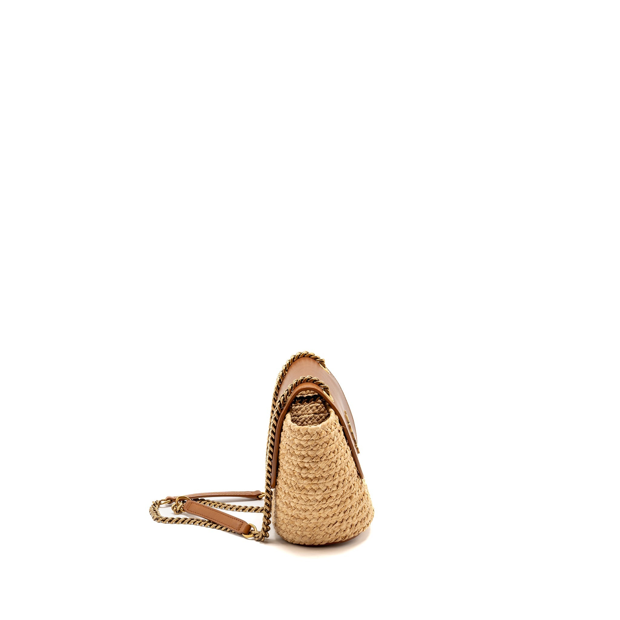 SAINT LAURENT MINI BASKET BAG RAFFIA/CALFSKIN LEATHER BROWN GHW