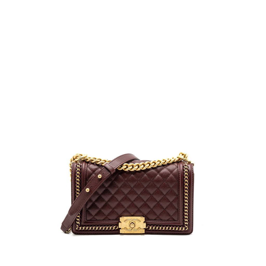 CHANEL MEDIUM BOY BAG LIMITED EDITION CAVIAR BURGUNDY GHW(MICROCHIP)