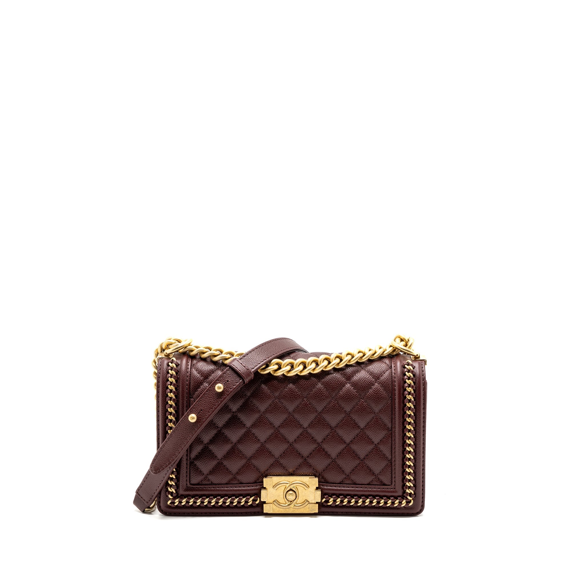 CHANEL MEDIUM BOY BAG LIMITED EDITION CAVIAR BURGUNDY GHW(MICROCHIP)