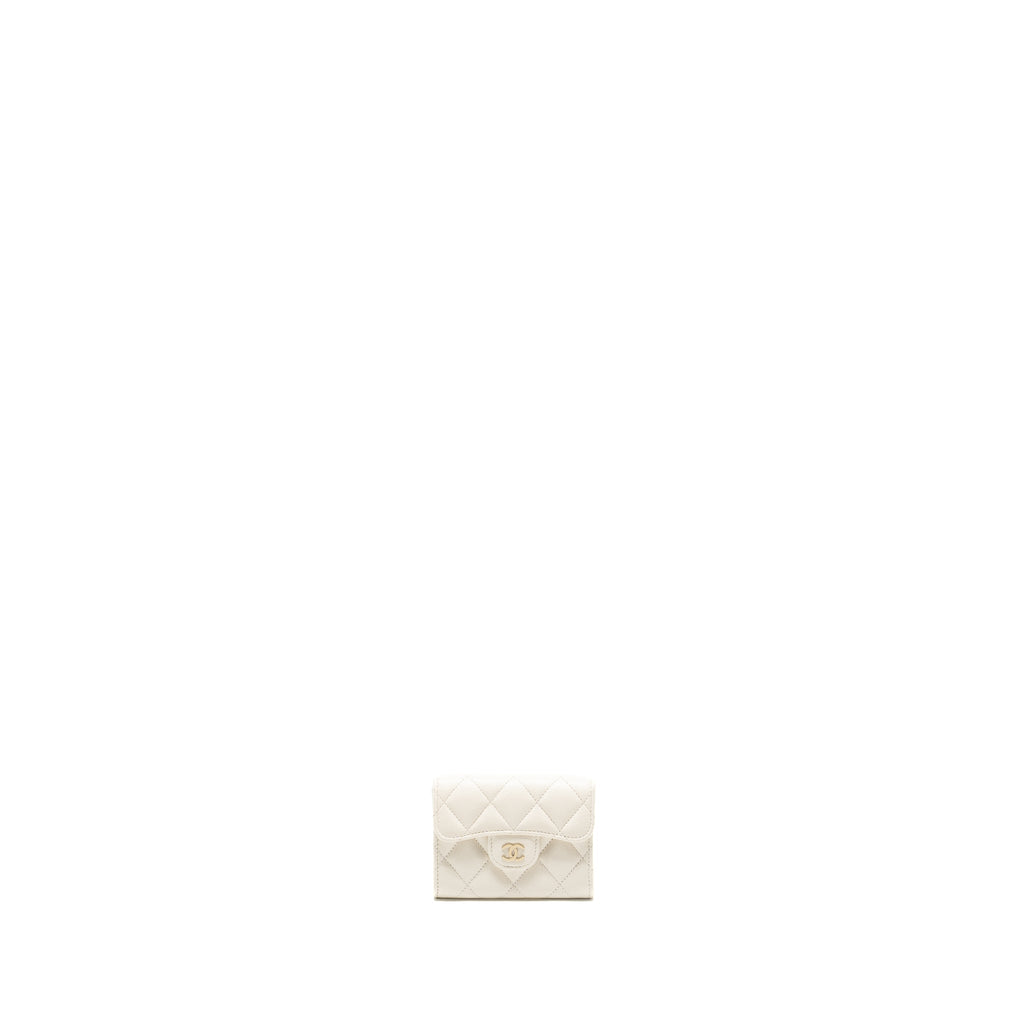 CHANEL CLASSIC FLAP CARD HOLDER CAVIAR WHITE LGHW (MICROCHIP)