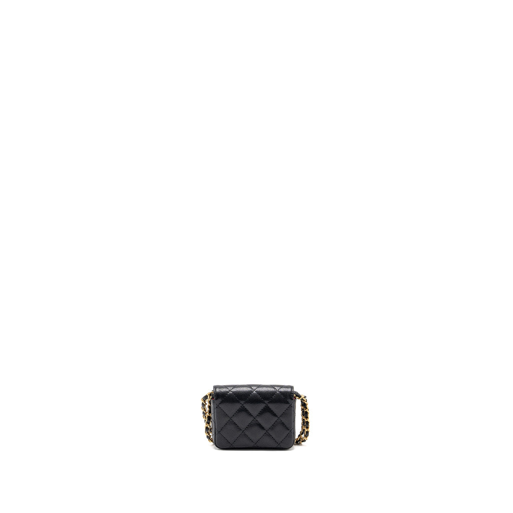 CHANEL MINI FLAP BELT BAG/CARD HOLDER CAVIAR BLACK GHW (MICROCHIP)